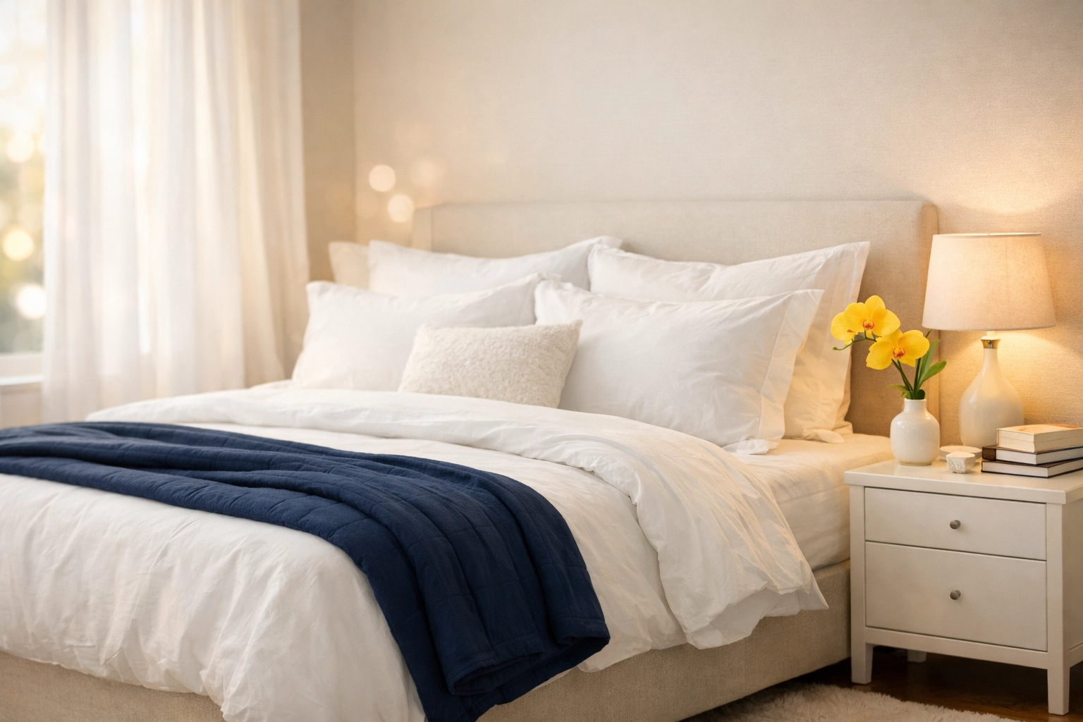 Dust-free master bedroom illustrating the peace of recurring Worcester house cleaning.