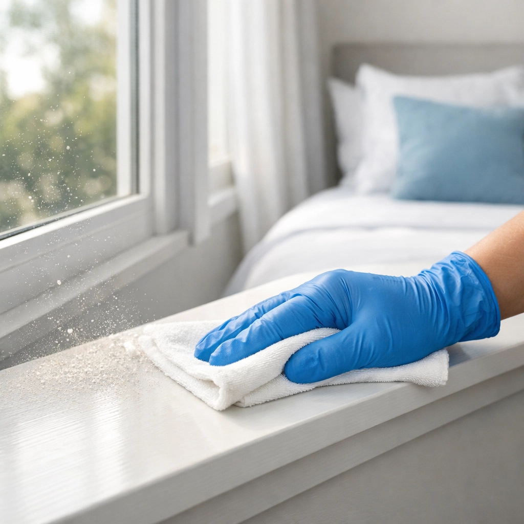 Professional weekly house cleaning in Marlborough bedroom reducing dust and allergens for family health.