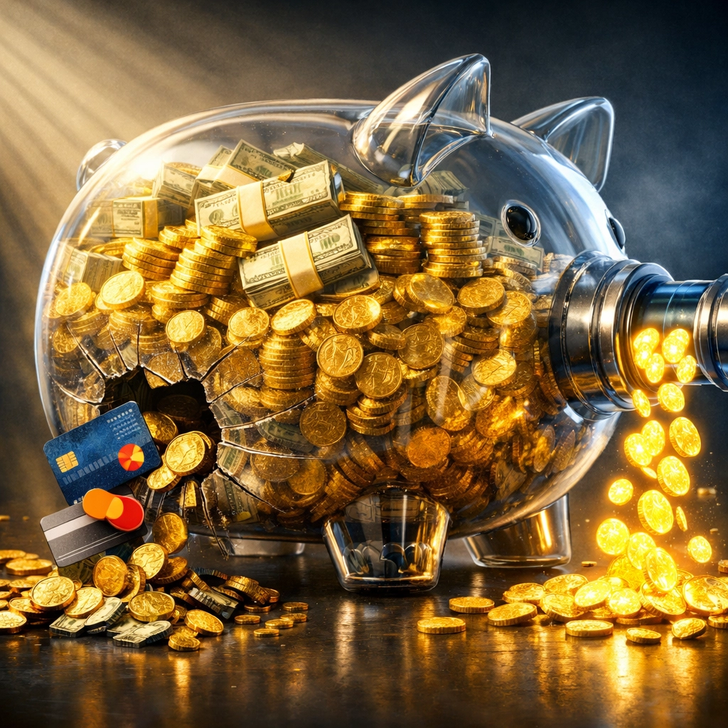 Piggy bank showing money saved by switching from traditional payment processors to Web3 blockchain fees