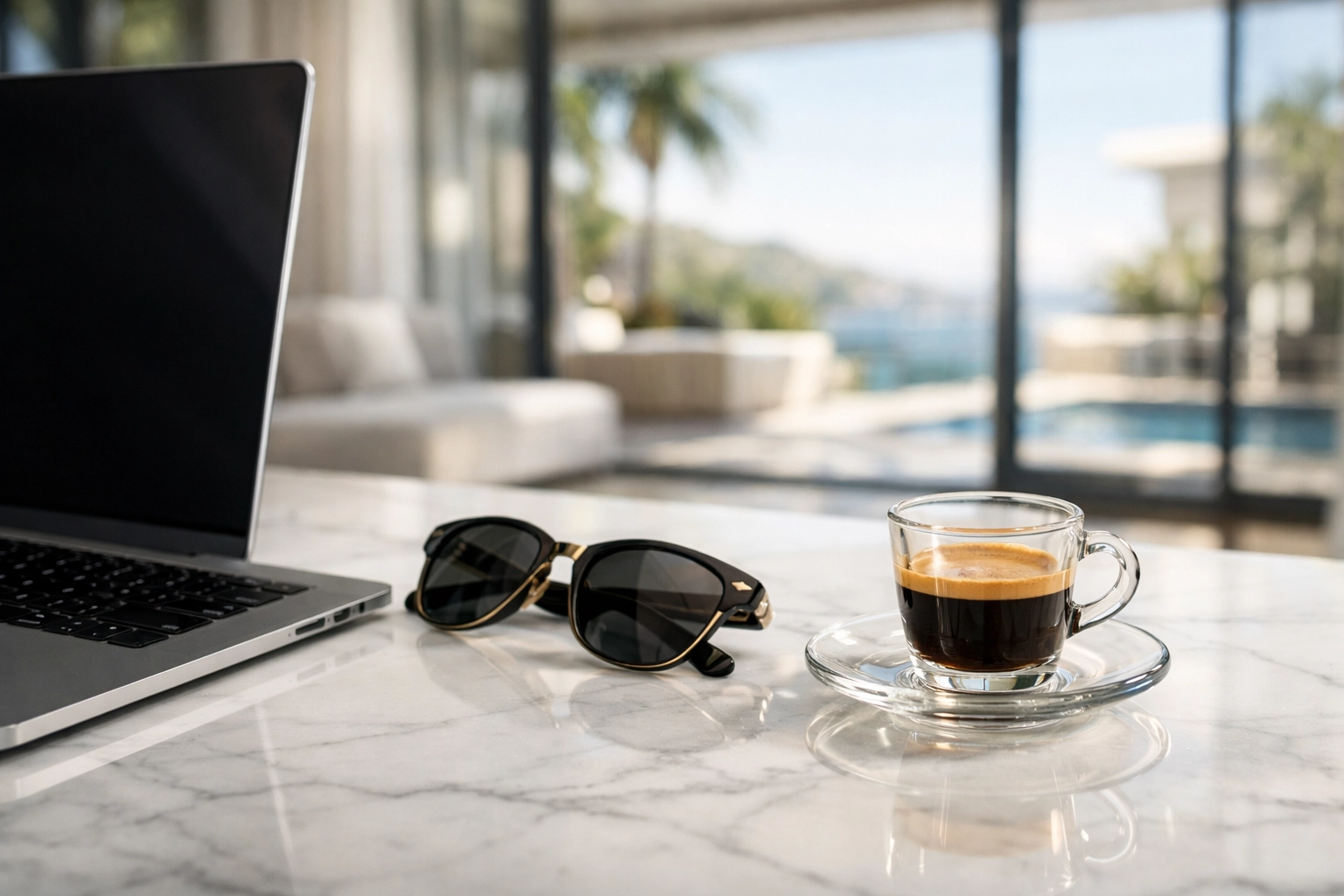 Modern workspace with a laptop used for vacation rental financial reporting and portfolio analysis.