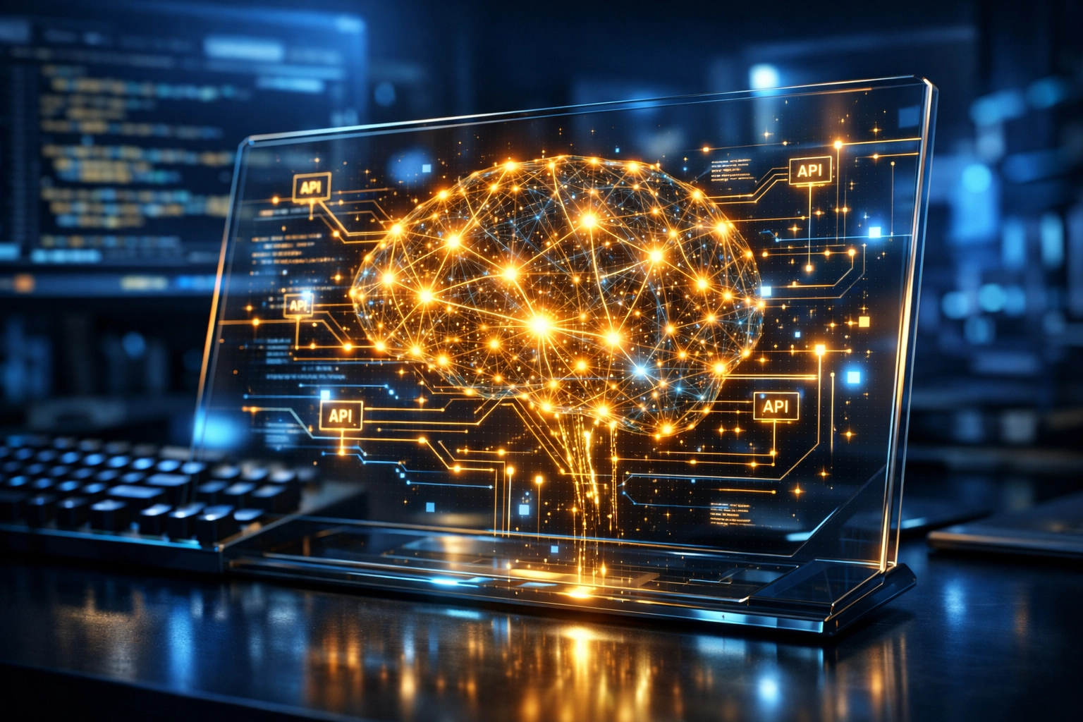 Holographic neural network interface for AI-powered smart routing and Web3 shop integration.