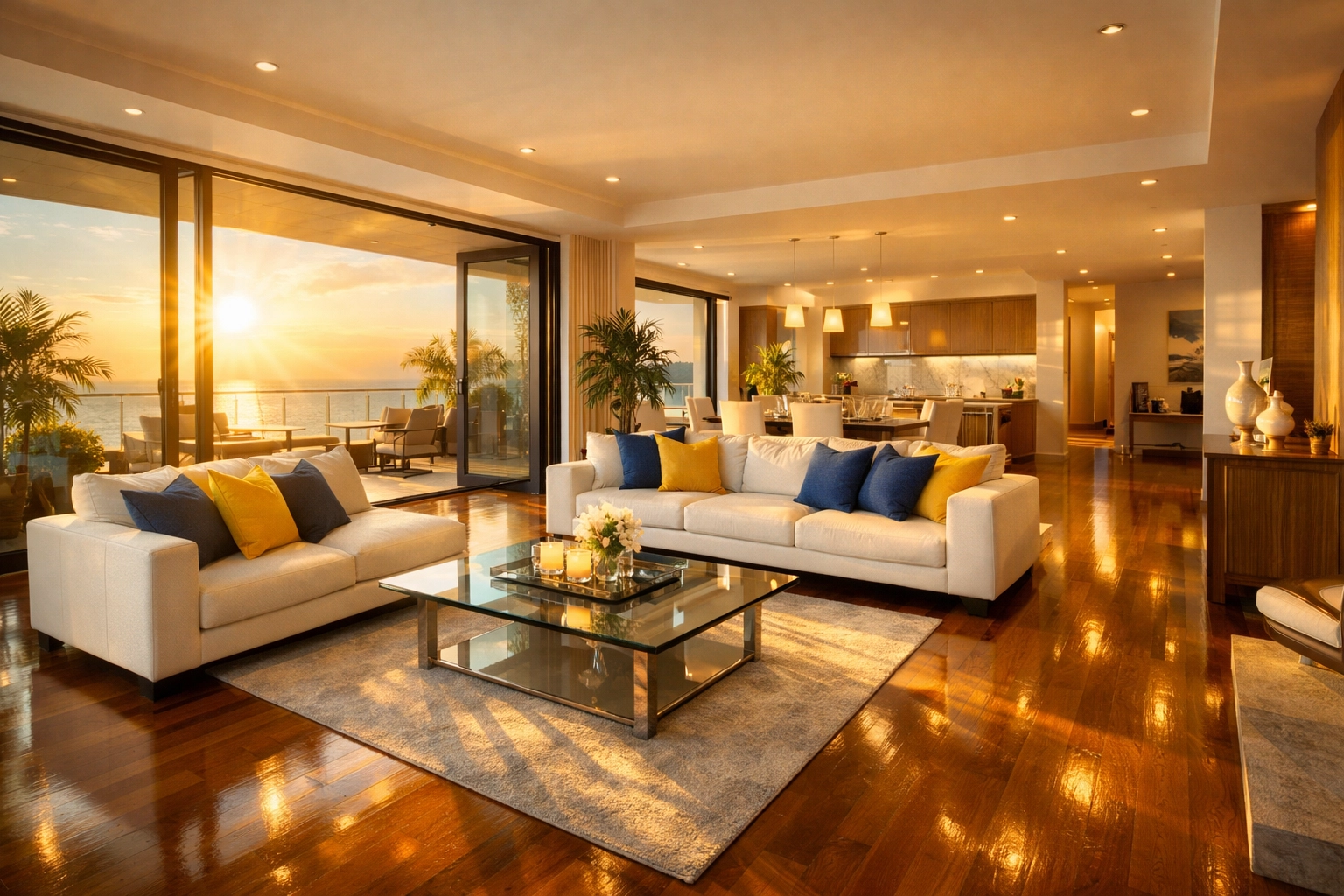 A spotless luxury living room illustrating how professional apartment cleaning supports a flow state.