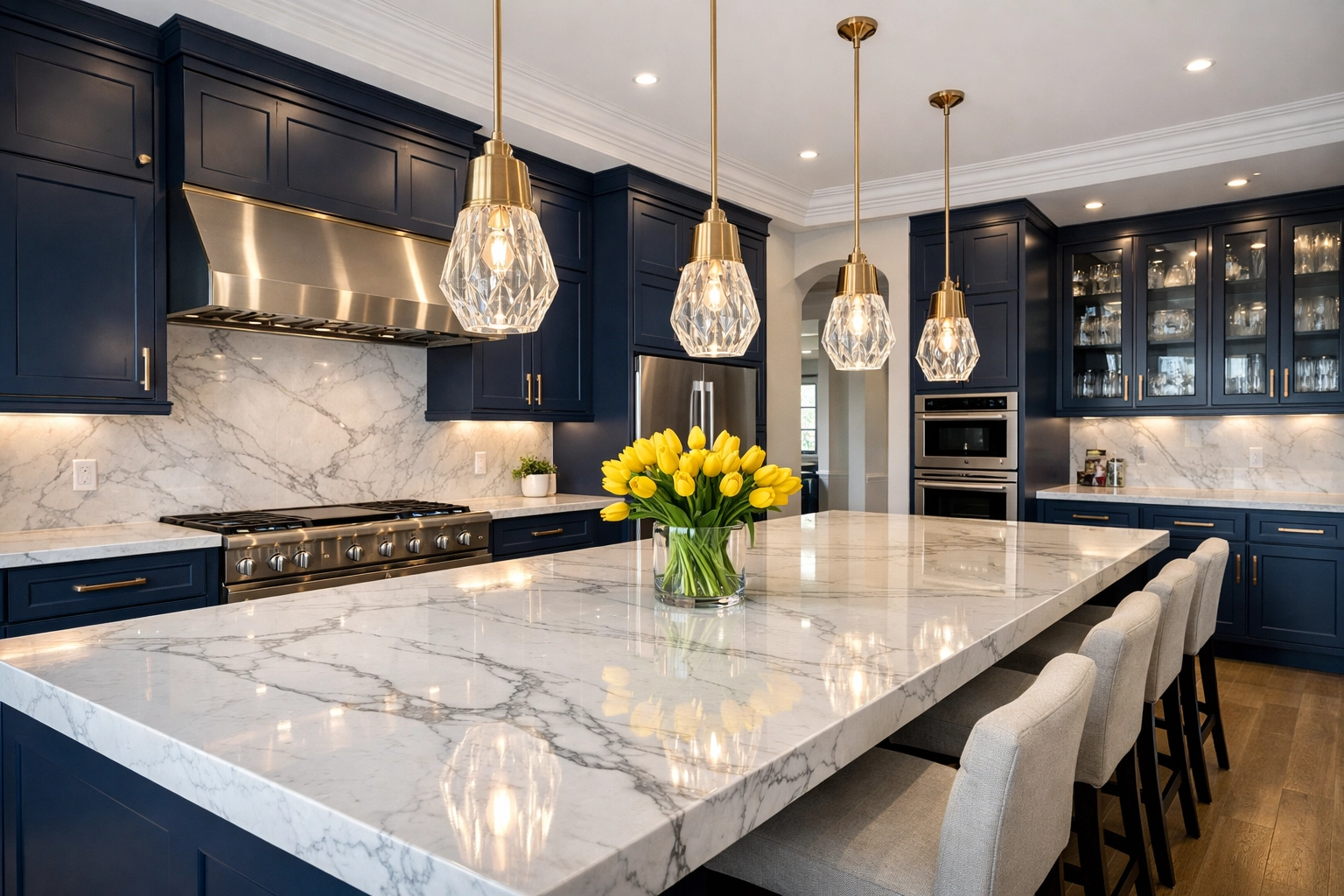 Spotless luxury estate kitchen in Hamilton, MA, showing the results of professional house cleaning.