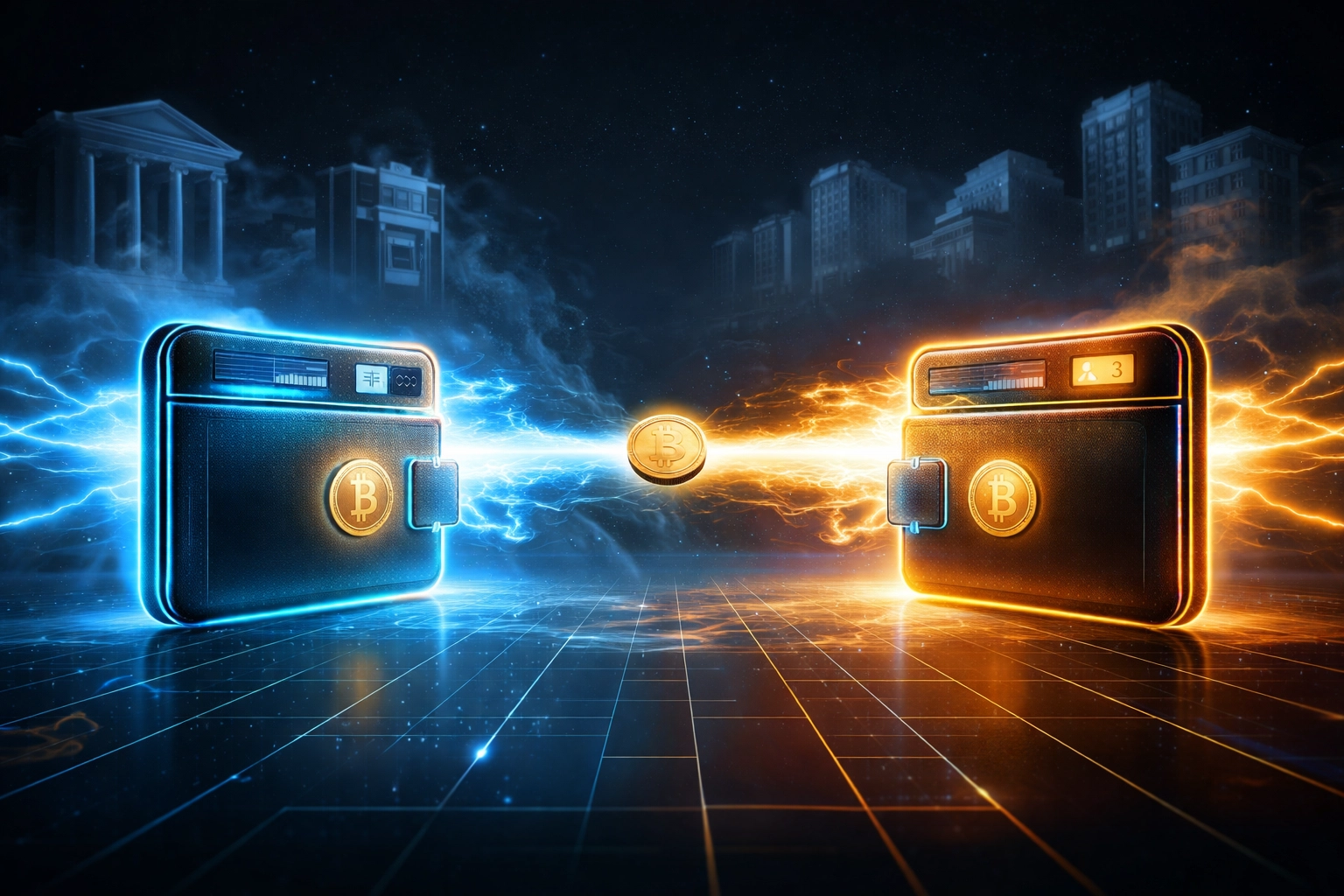 Direct crypto payment between wallets bypassing banks, showcasing merchant fee savings with Larecoin Web3 payments.