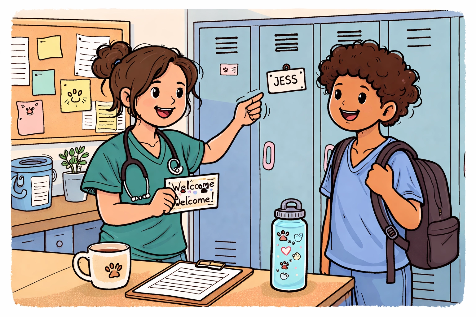 Enthusiastic mentor welcoming a new team member on Day One