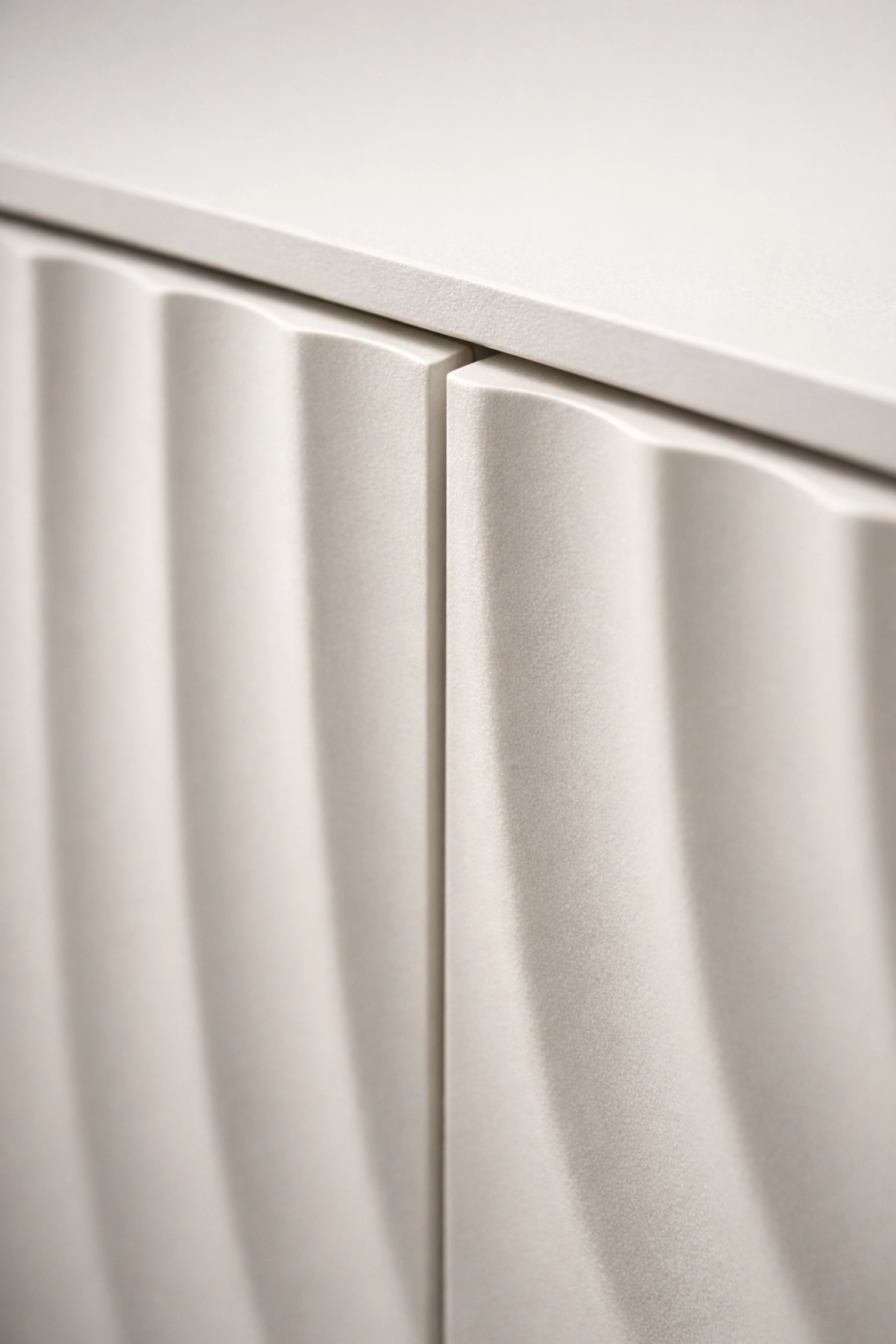 Detailed fluted waveform texture on the SICOTAS buffet cabinet set for a modern architectural look.