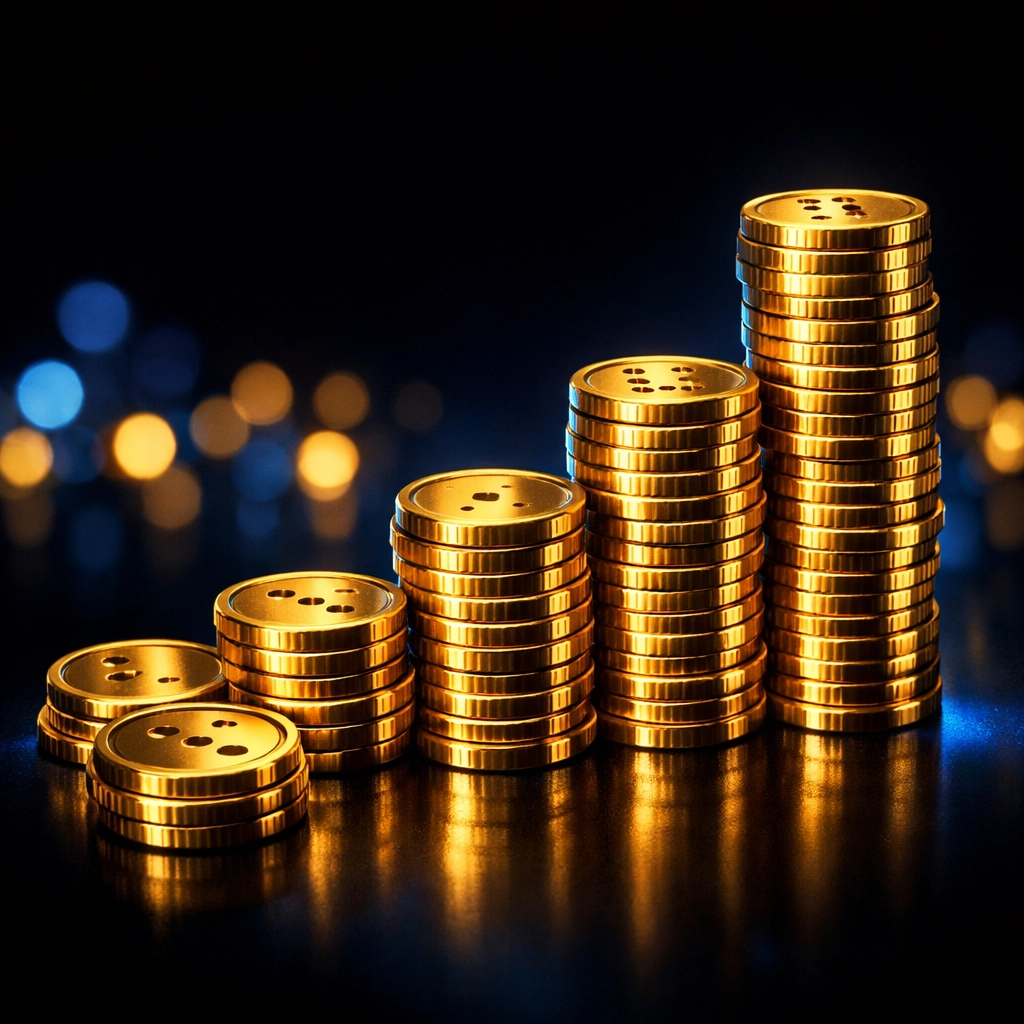 Stacked forex pips showing trading profits and gains accumulation in gold