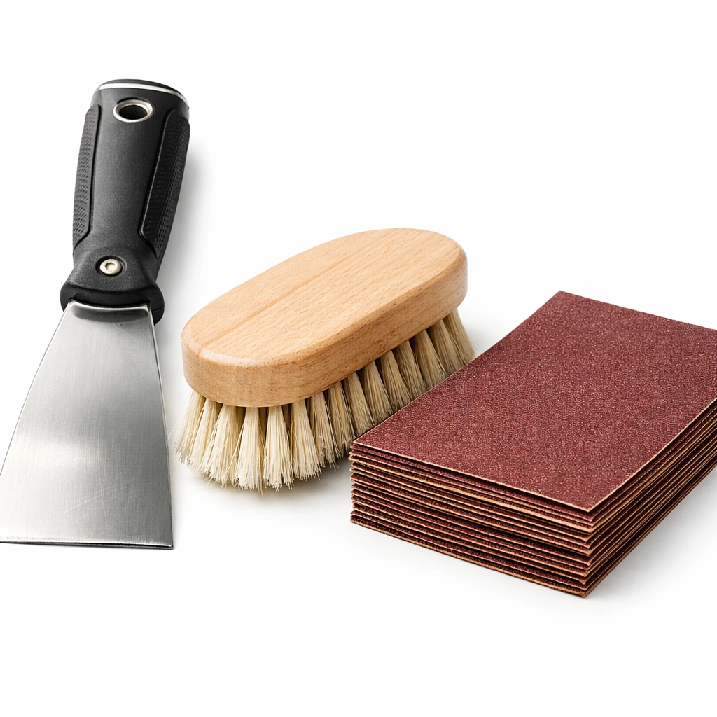 Professional preparation tools including a scraper and sandpaper for exterior painting in Cheltenham.