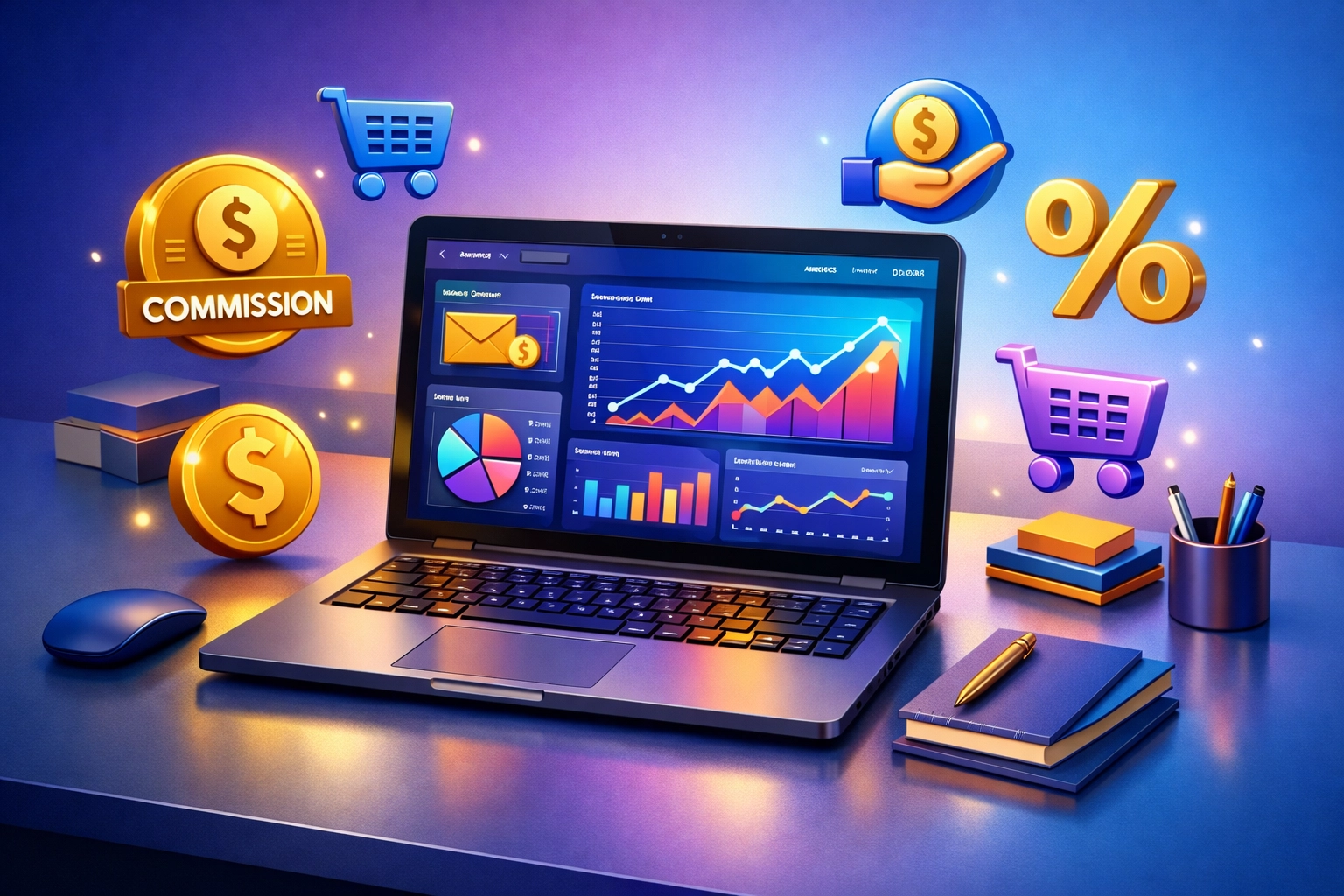 Simon Leung digital marketing analytics dashboard on laptop with charts and graphs, no people