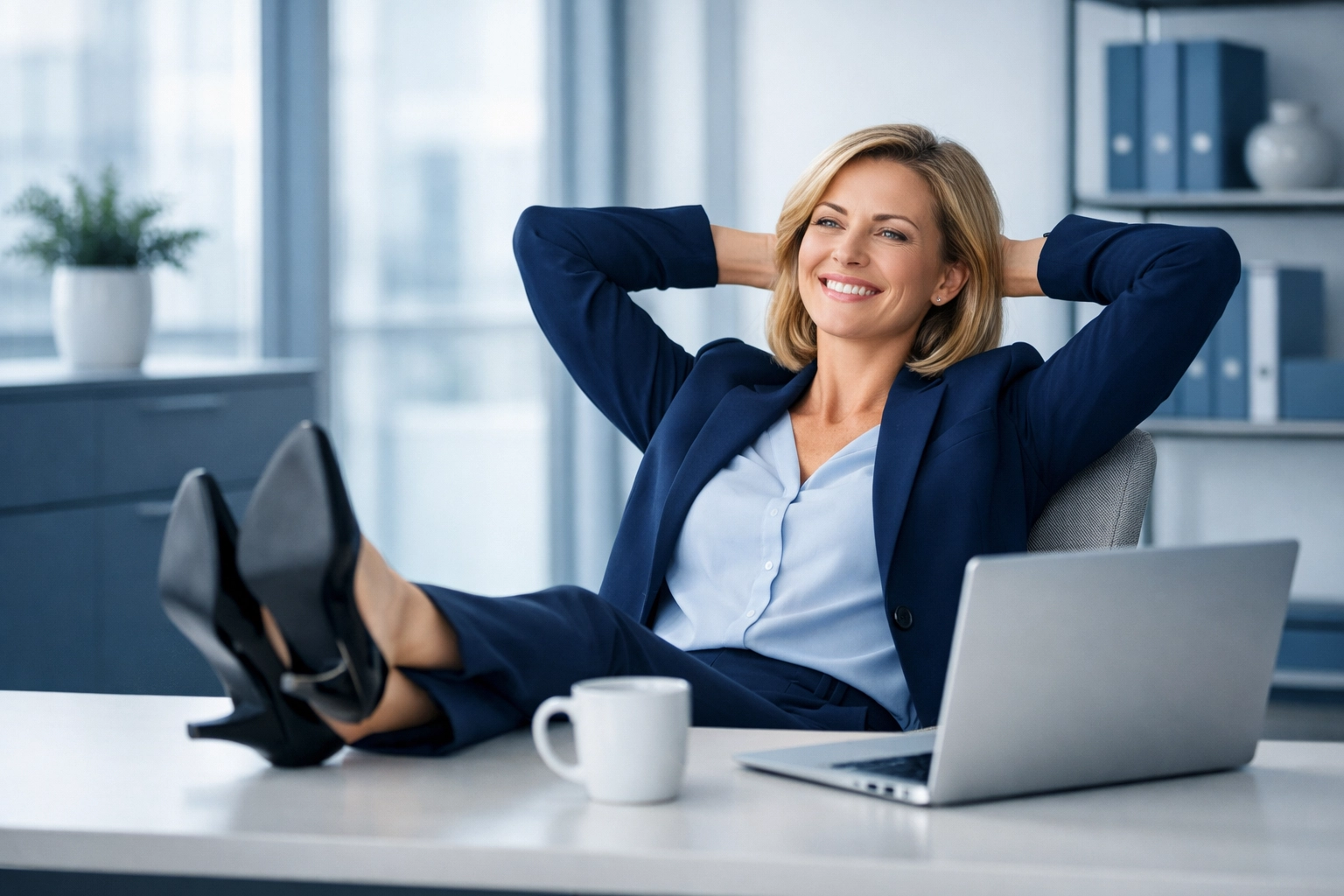 Stress-free HR manager with simplified benefits administration and clean organized workspace