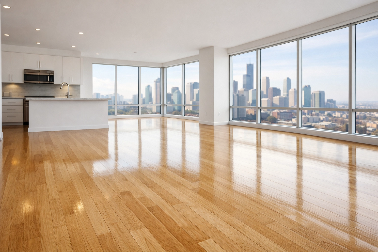 Clean Chicago luxury apartment with polished floors prepared for a successful tenant move-in inspection.
