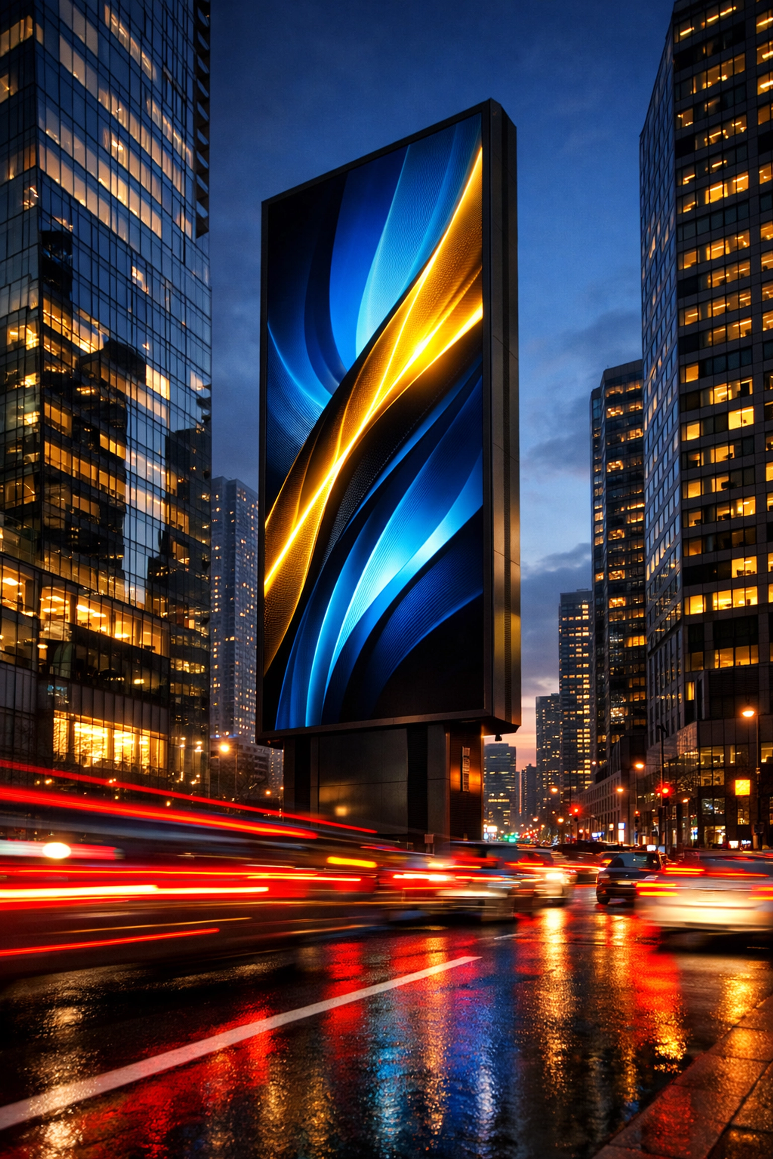 Modern digital billboard at a high-traffic urban intersection showcasing effective outdoor advertising solutions.