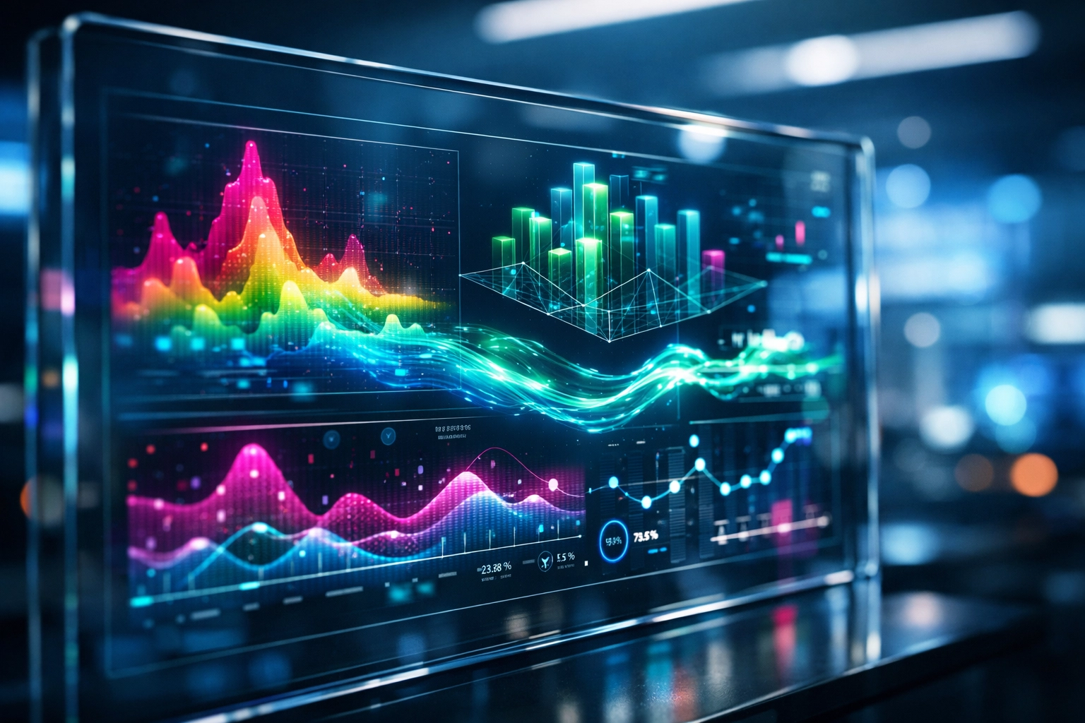 Security dashboard displaying real-time data visualizations and cybersecurity threat monitoring