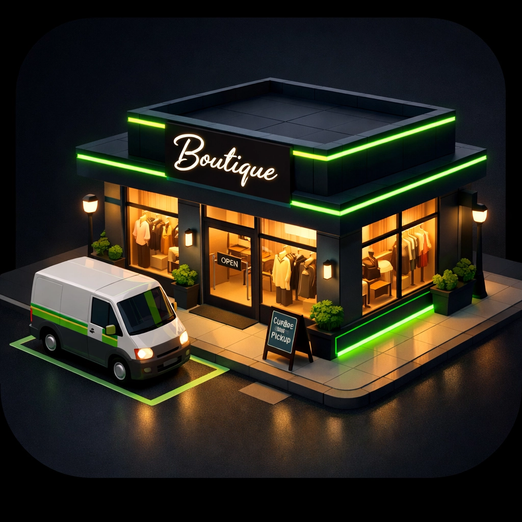 Modern storefront of Curry Cart in Jefferson City featuring convenient curbside pickup services.