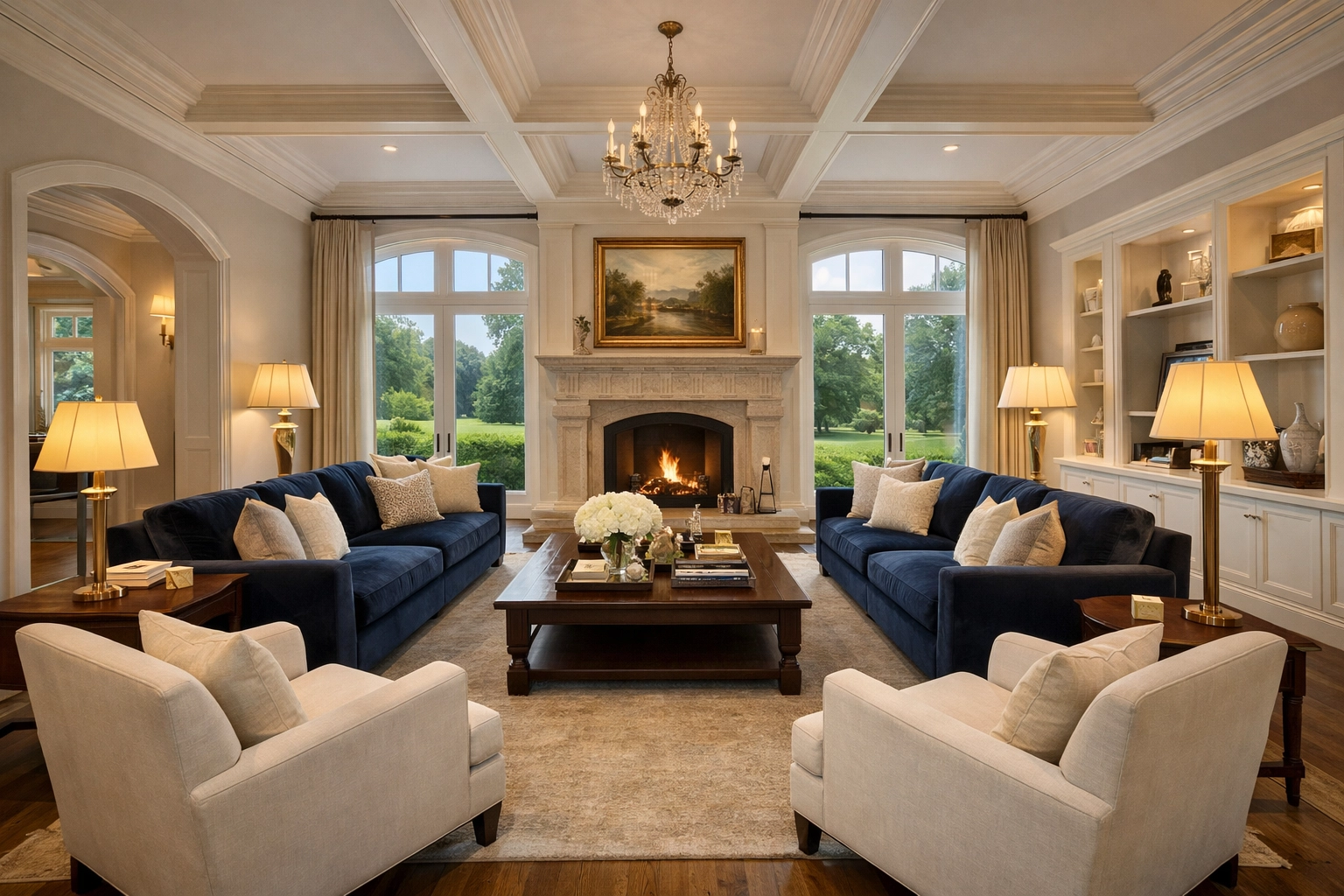 Expertly cleaned luxury living room in a Carlisle estate by MetroWest cleaning services.