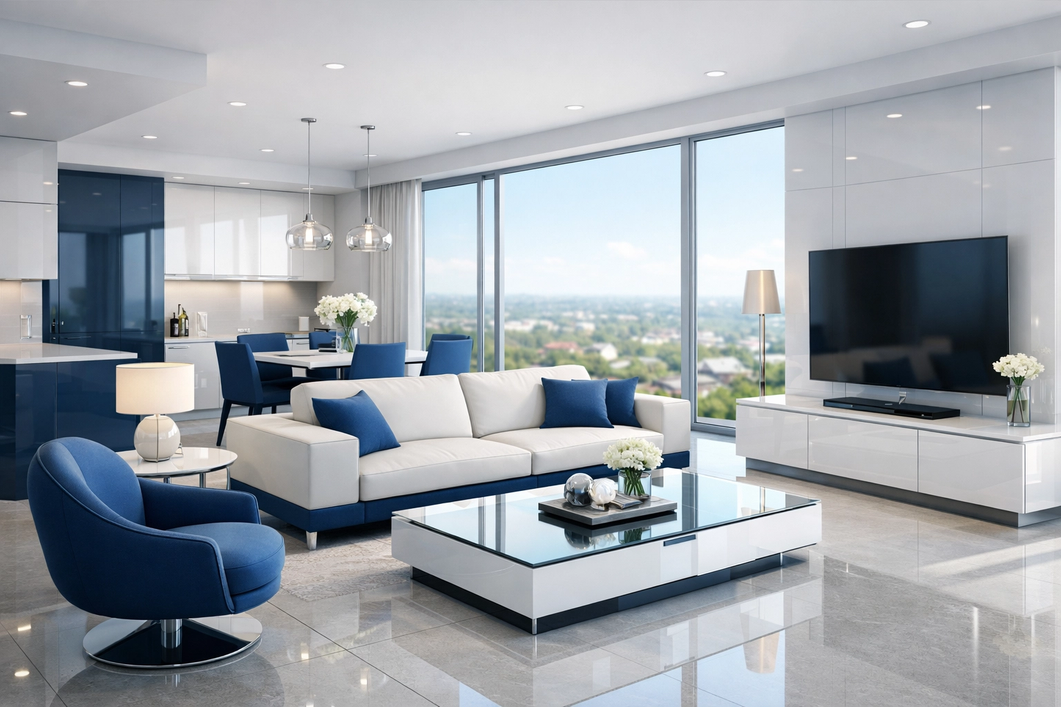 Immaculate high-end apartment interior in Leominster MA with organized furniture and clean floors.