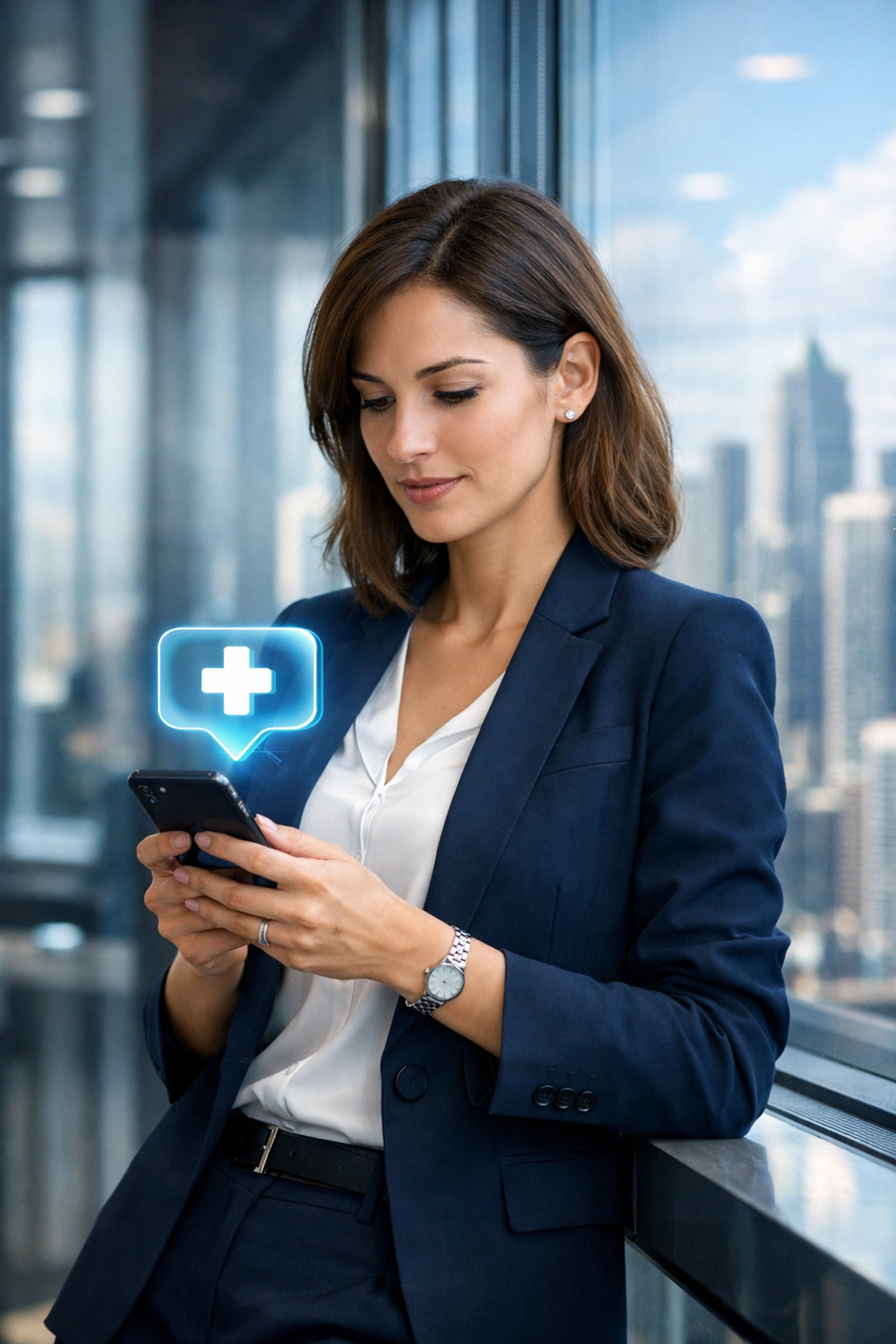 A busy professional using a smartphone for an affordable $39.99 online weight loss consultation.