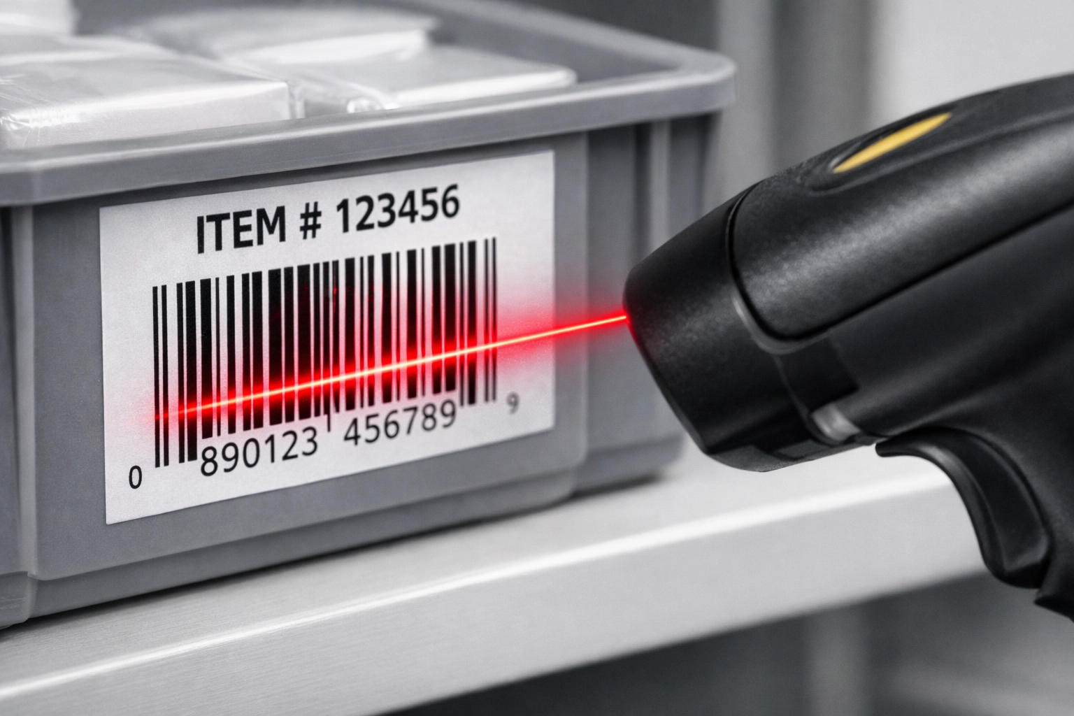 Handheld scanner scanning product barcodes to ensure quality control for warehouse and fulfilment in London.