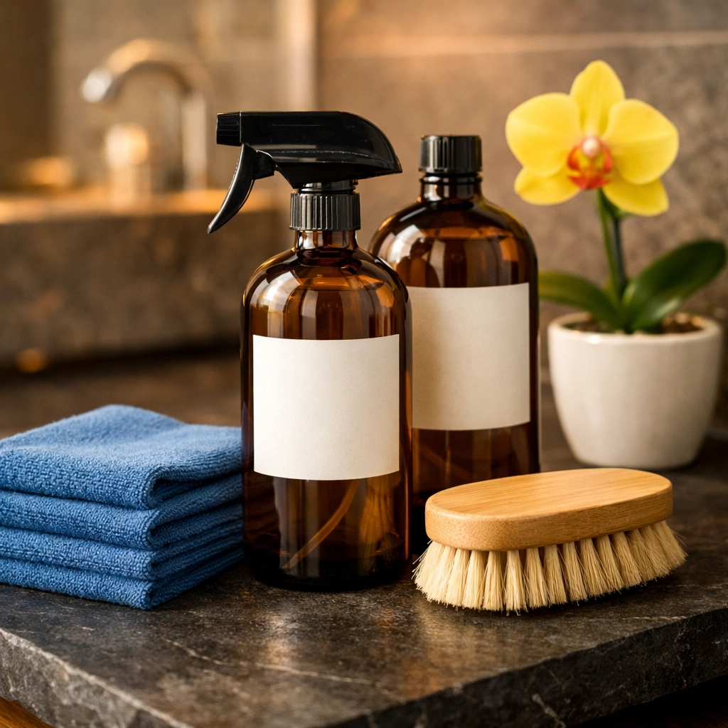 Sustainable eco-friendly residential cleaning Massachusetts products for a spotless luxury bathroom in Dover.