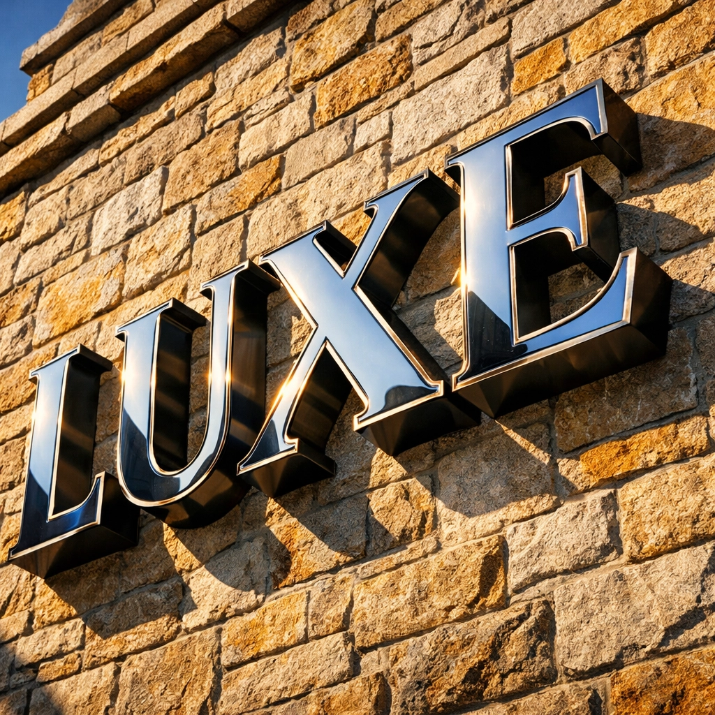 Premium 3D channel letters mounted on a stone wall showcasing professional brand visibility.
