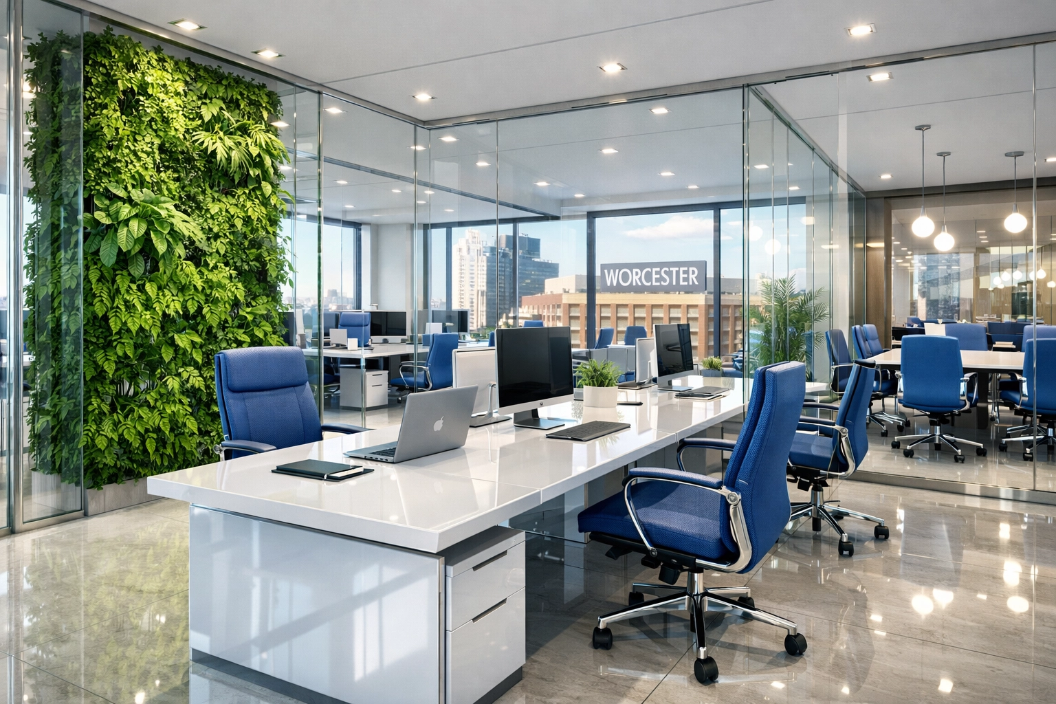 Sparkling Worcester office space representing professional eco-friendly commercial cleaning standards.