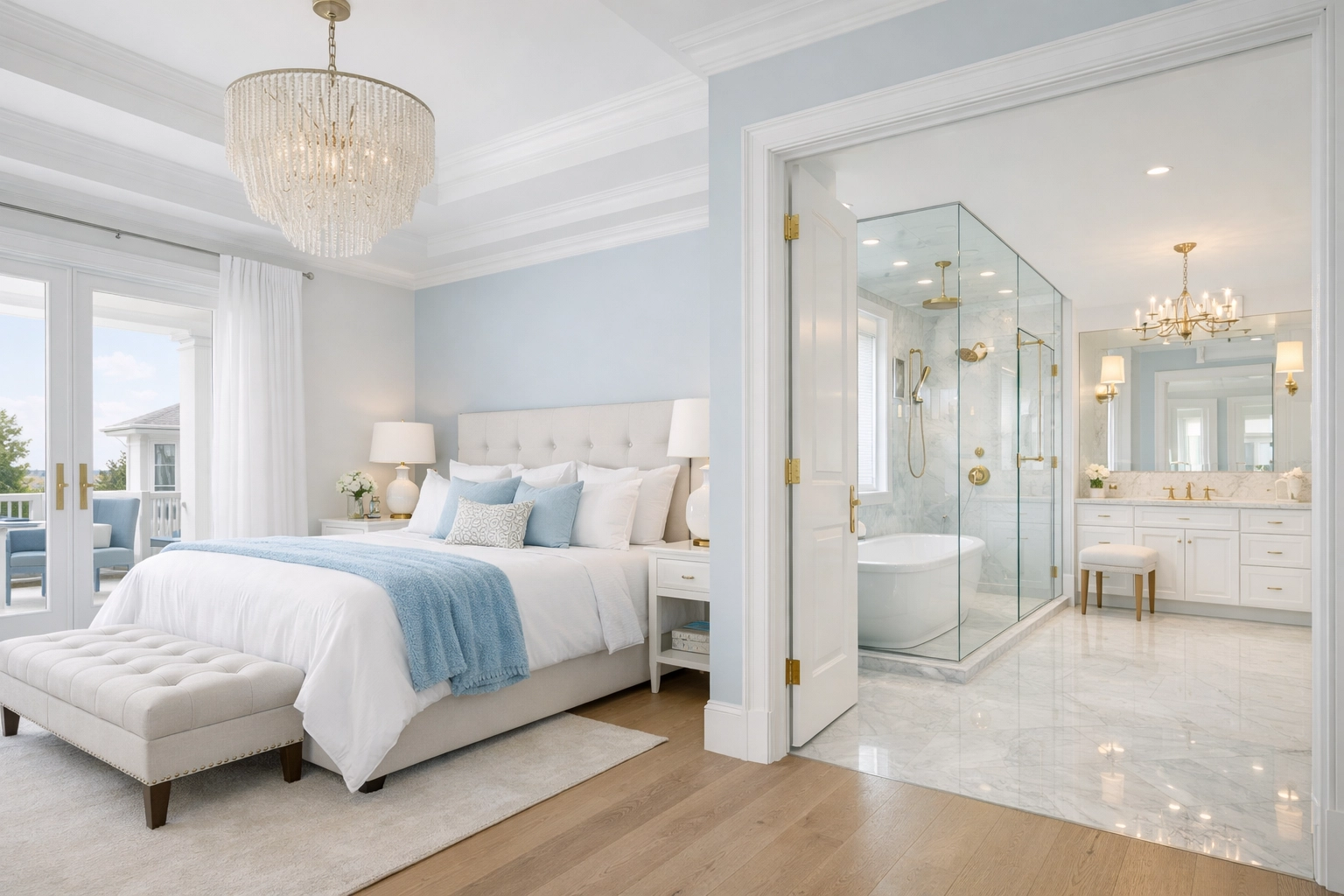 Spotless master suite and bathroom ready for move-in after a professional deep cleaning by the Ninjas.