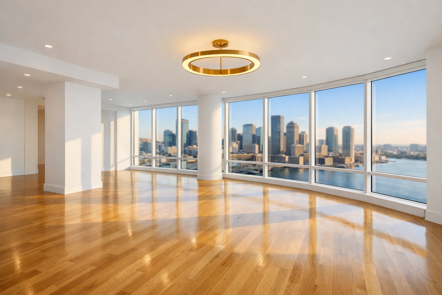 A spotless, empty Boston apartment living room after a professional move-in cleaning service in Massachusetts.