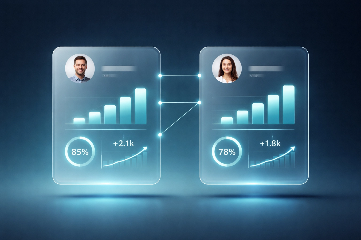 Side-by-side Instagram analytics cards showing competitor analysis and performance benchmarking