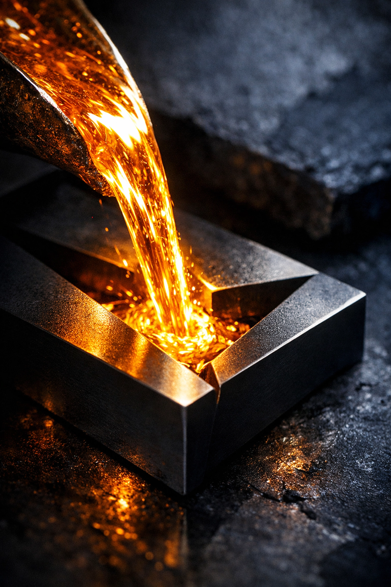 ![Molten gold flowing into a mold symbolizing the refiner’s fire in executive leadership development.