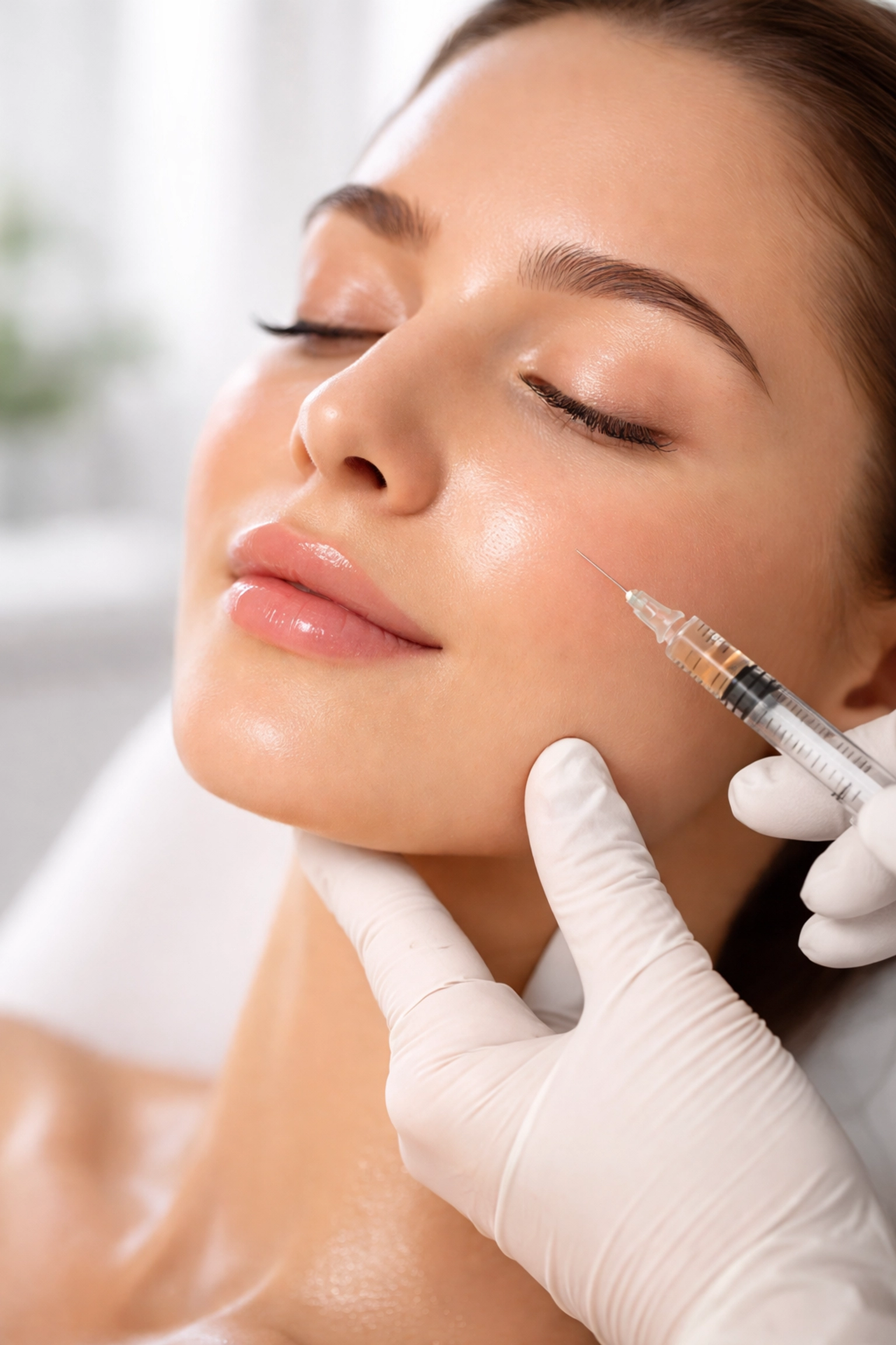 Woman receiving skin booster injection in Lancashire clinic for hydrated, glowing skin treatment