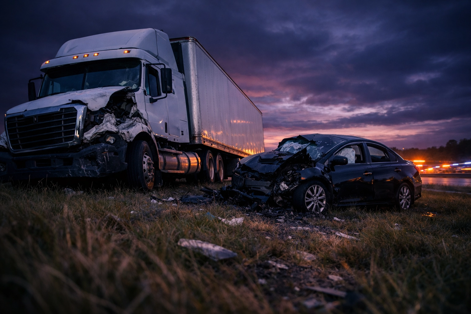 Aftermath of a delivery truck collision on a Georgia highway, requiring a truck accident attorney GA.