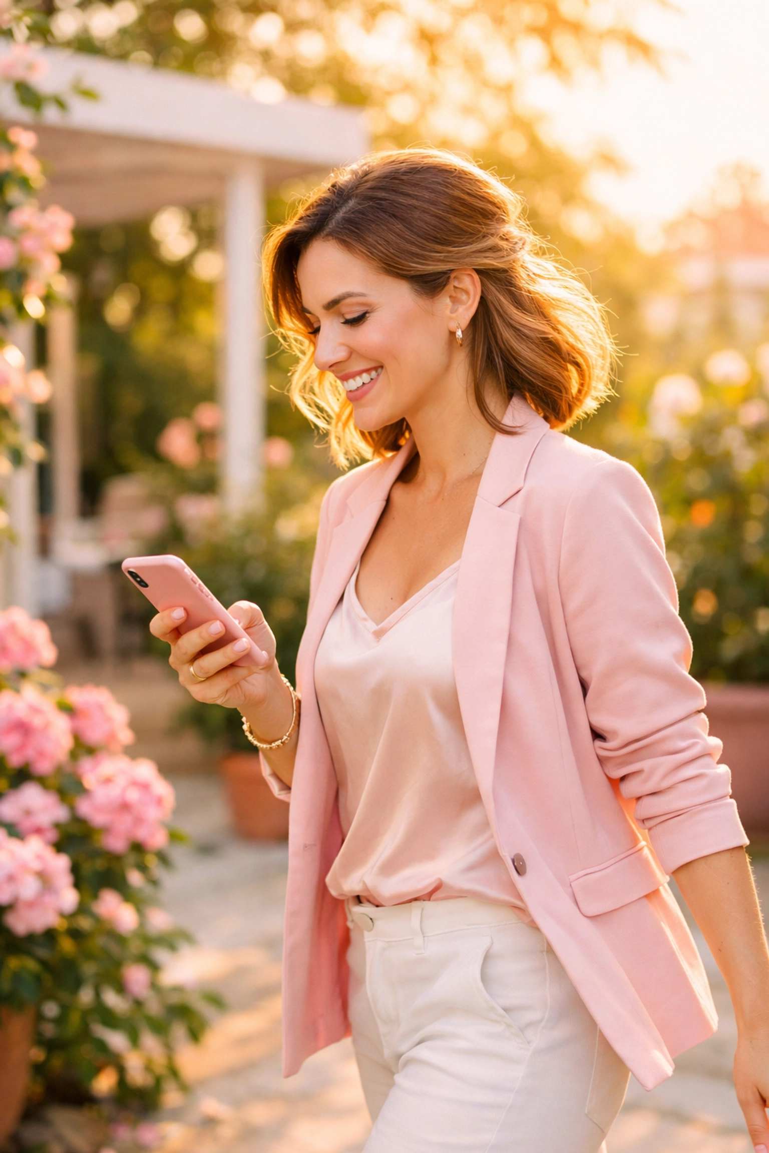 A woman looking relaxed outdoors, showing the benefits of delegating social media to a virtual assistant.