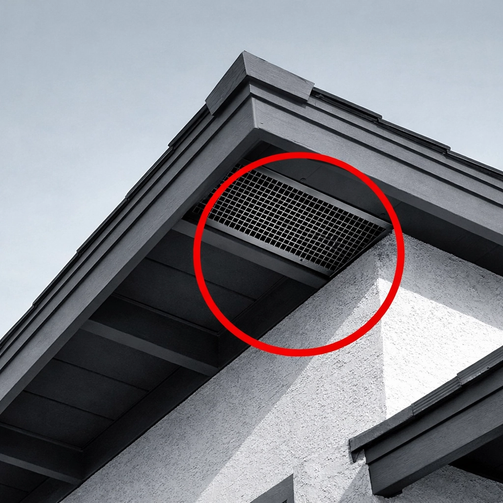 Durable vent screen installed on a San Tan Valley roofline to prevent roof rat and bird entry.