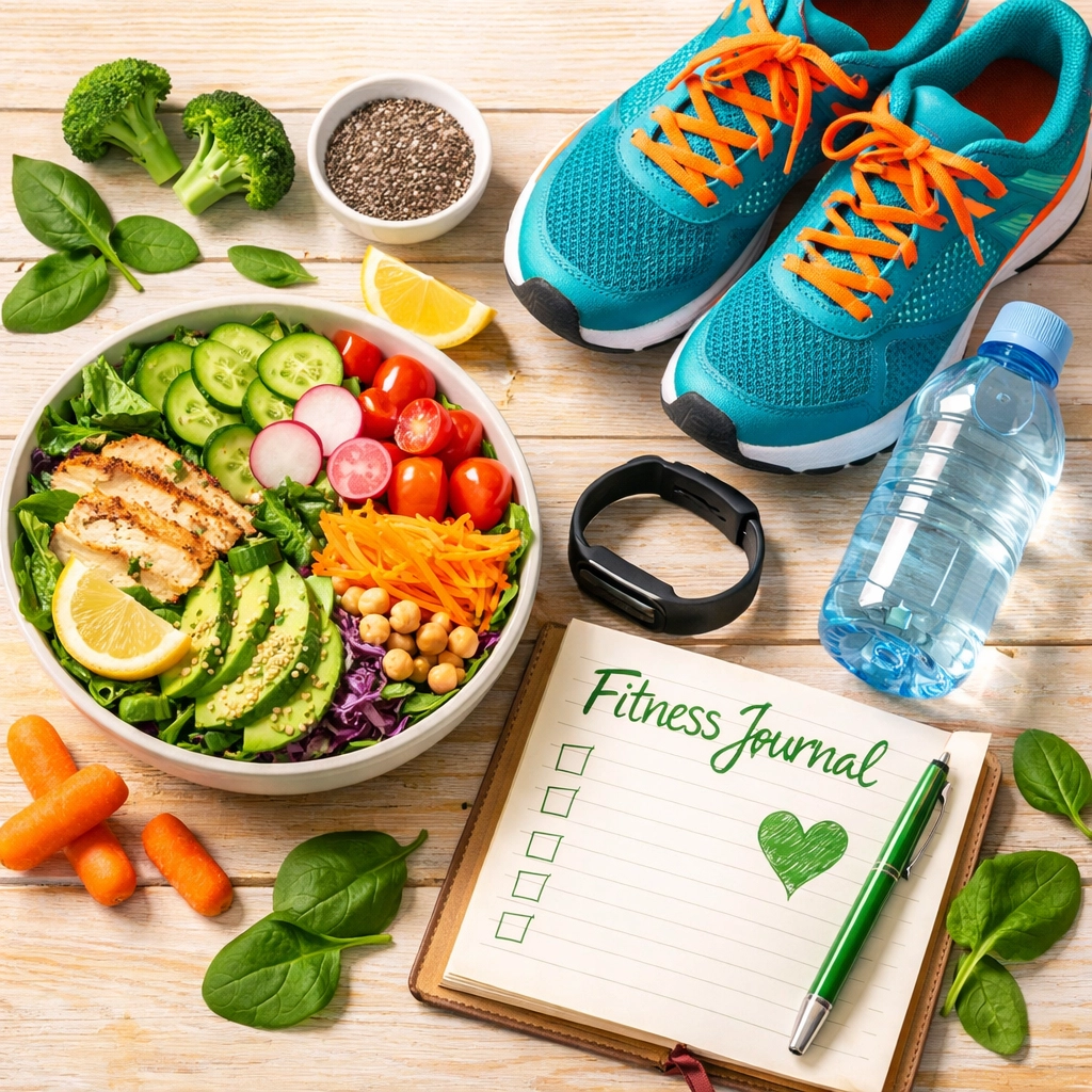 Healthy lifestyle elements including diet and exercise for medical weight loss success