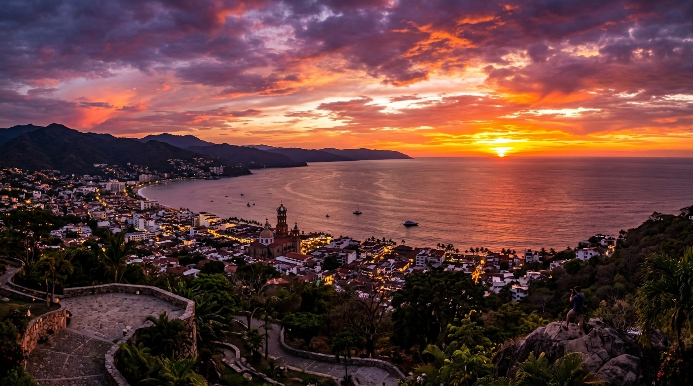 Dramatic sunset over Banderas Bay