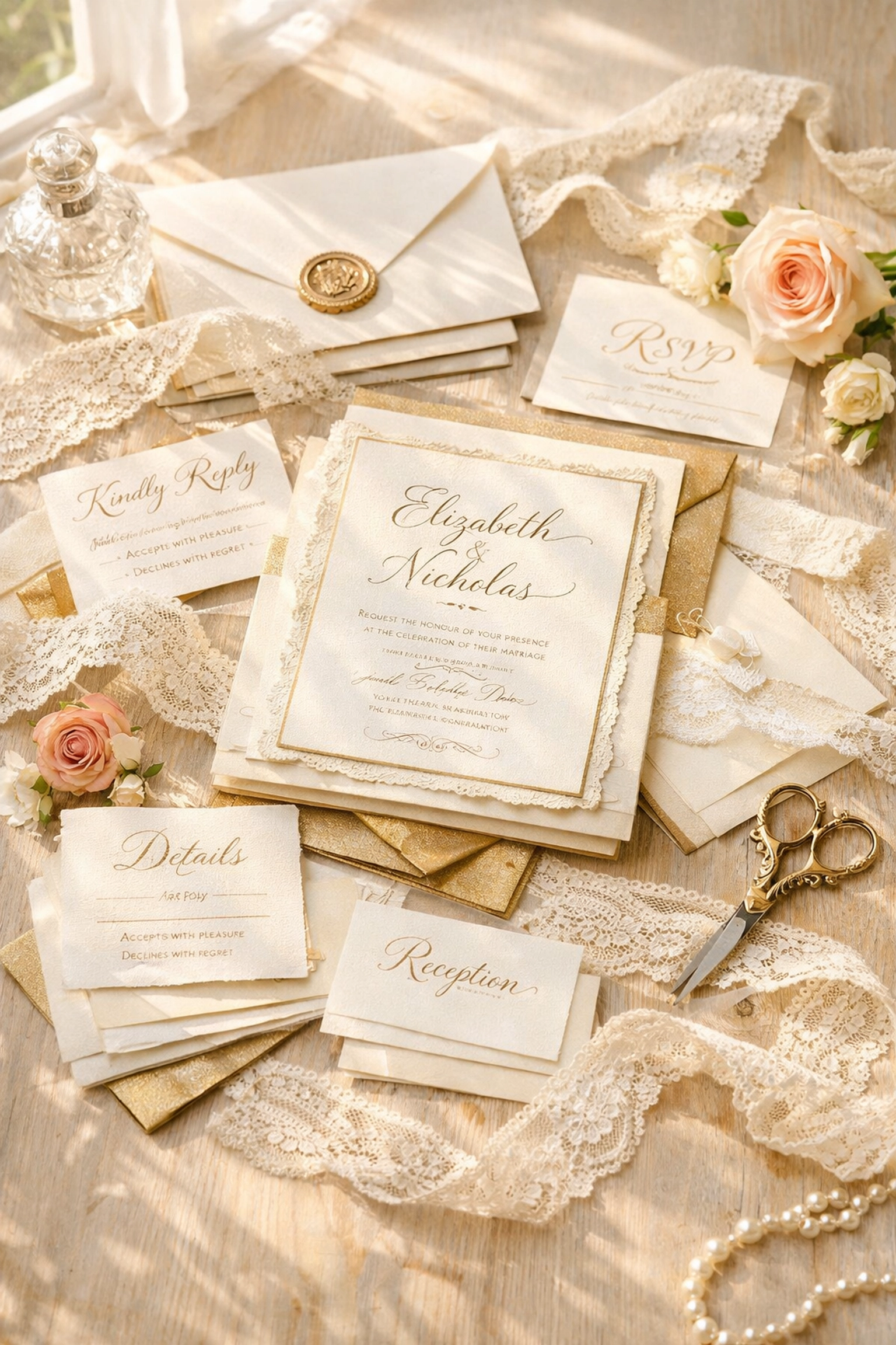 Expensive paper wedding invitation suite and RSVP cards showing high stationery costs.