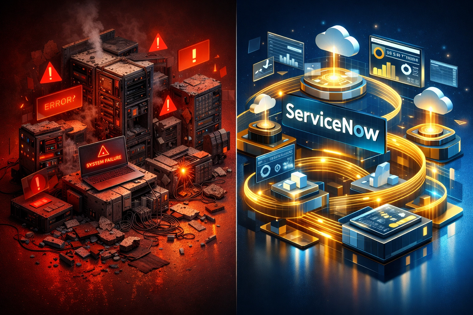 Comparison of low-cost ServiceNow implementation failure versus quality partner success with optimal ROI