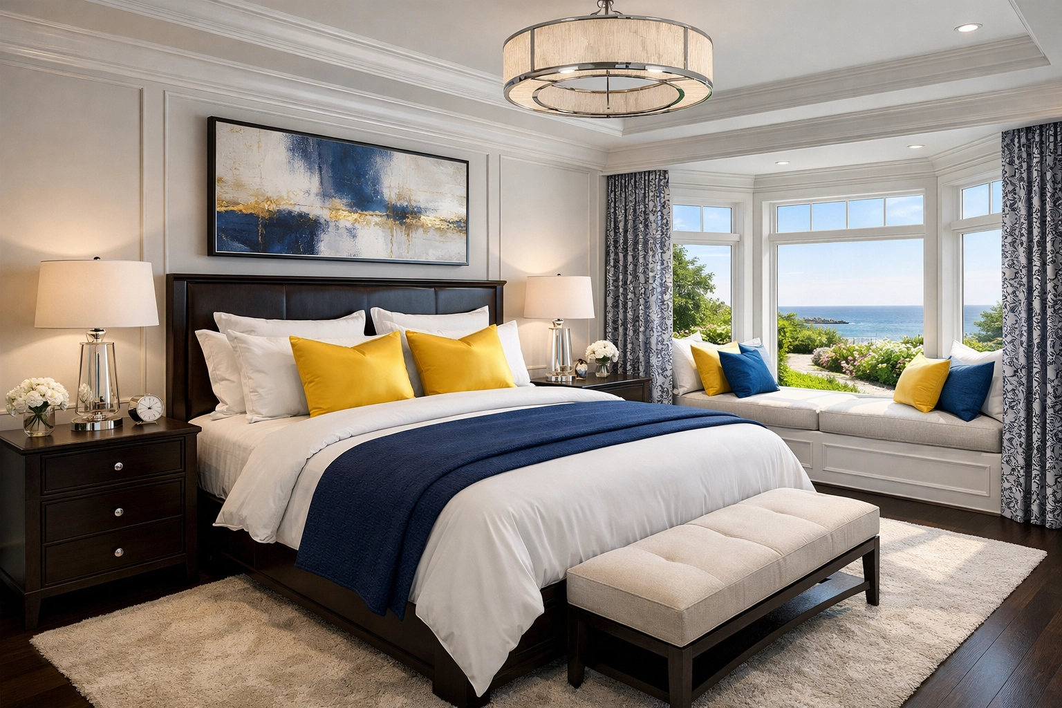Tidy master bedroom suite in Marblehead maintained by a professional luxury cleaning service.