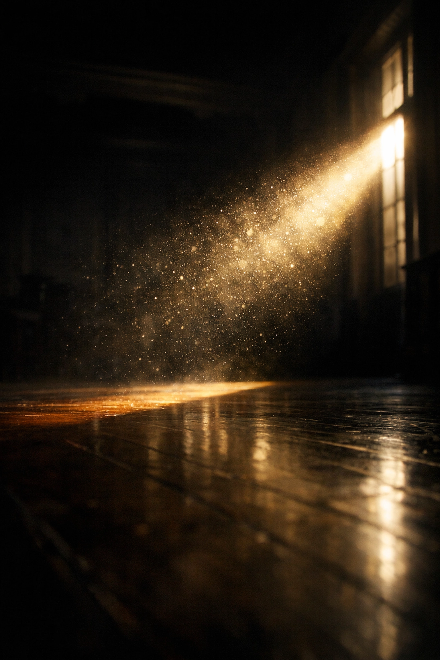 Visible dust particles in a sunlit room illustrating the hazard of microscopic lead dust.