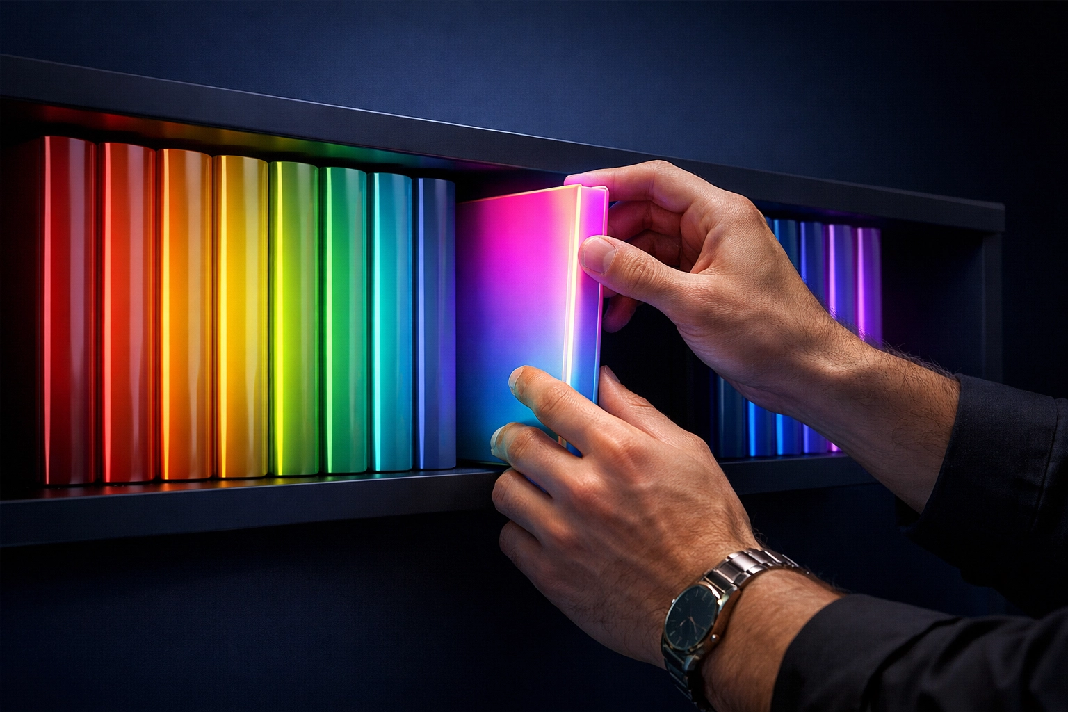 A gay author adding a new MM romance ebook to a curated digital library shelf on Read with Pride.