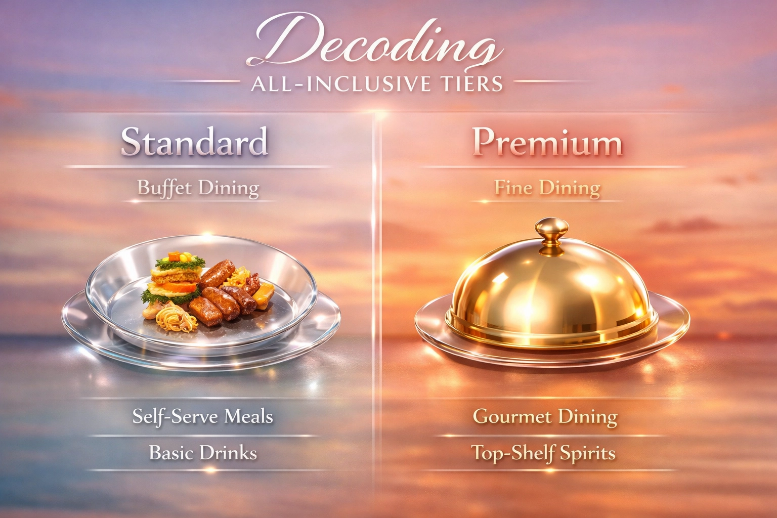Infographic comparing standard buffet and premium dining for Maldives all-inclusive packages.