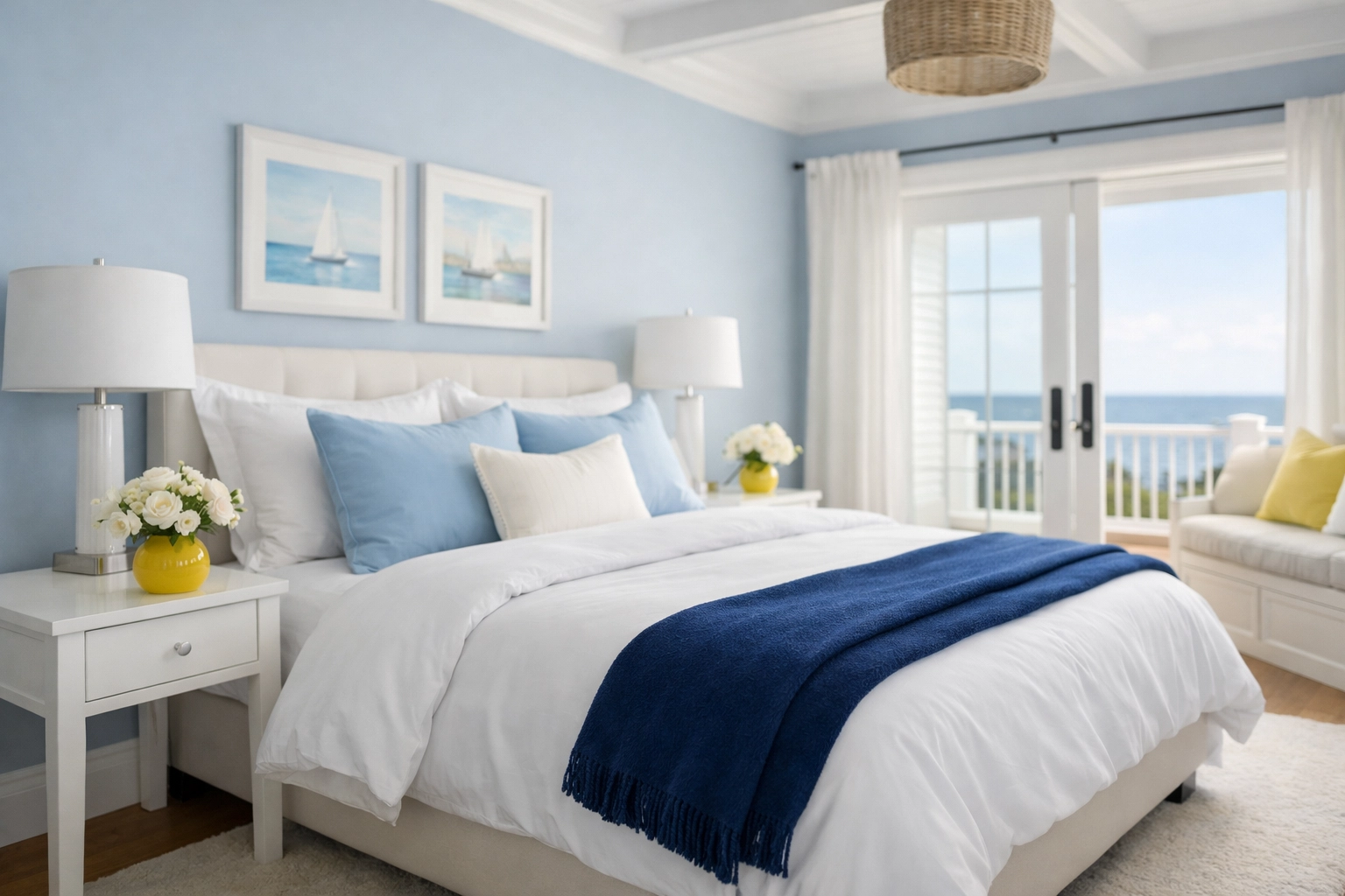 A serene, professionally cleaned master bedroom in a luxury Cape Cod residence.