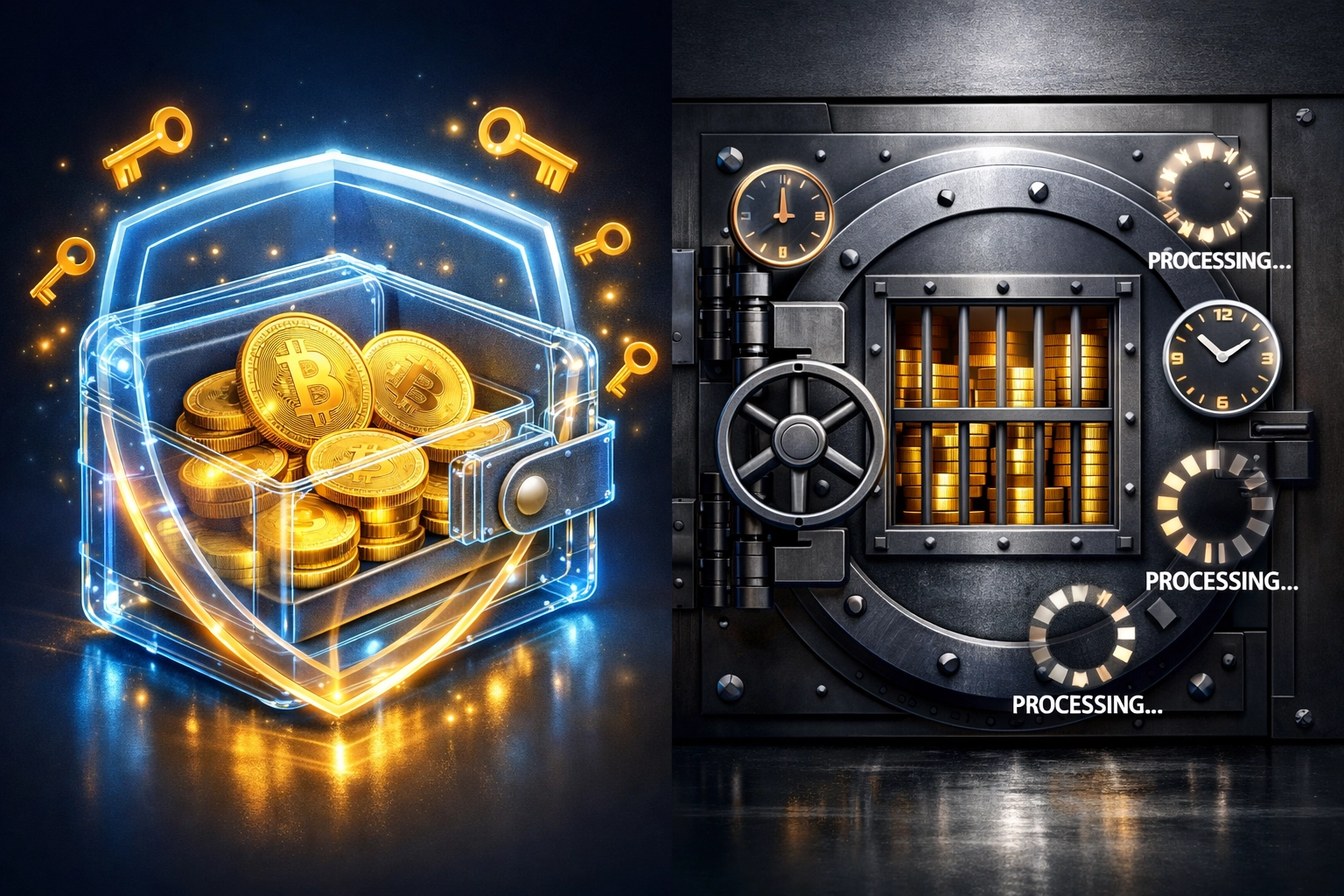 Self-custody wallet with instant access vs custodial crypto payment platform with withdrawal delays