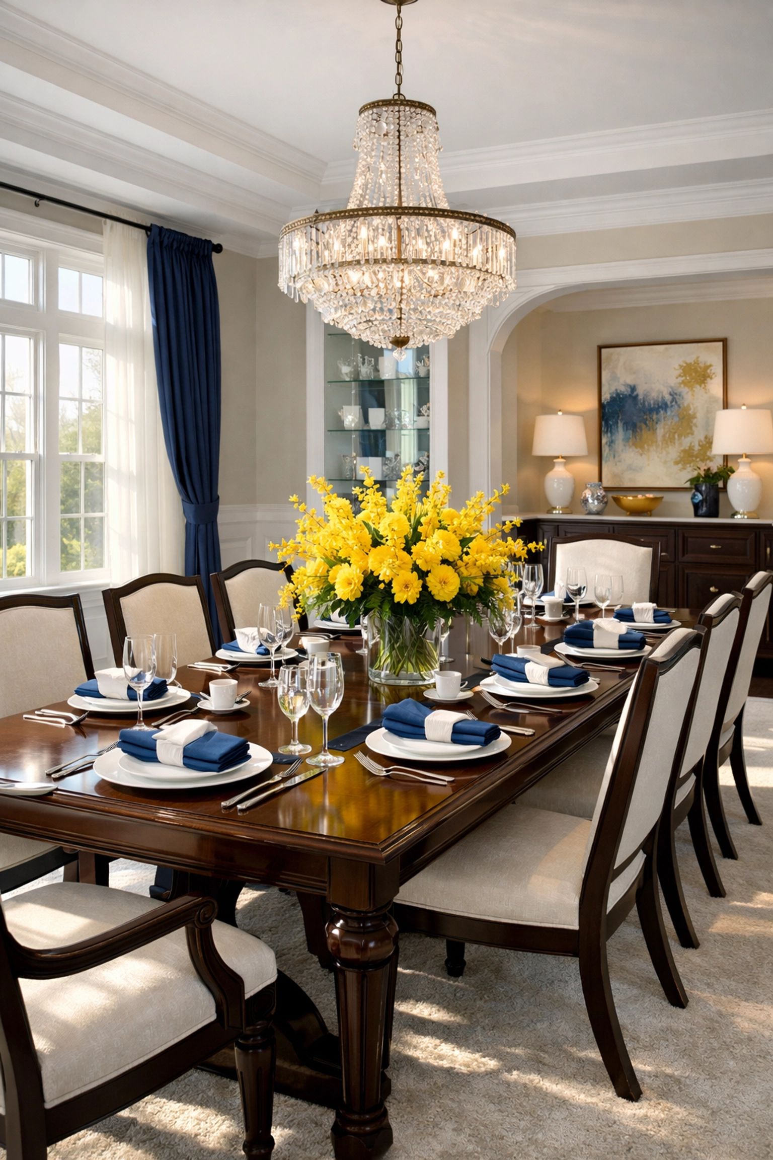 Luxury house cleaning MA results in a staged Springfield dining room with clean carpets.
