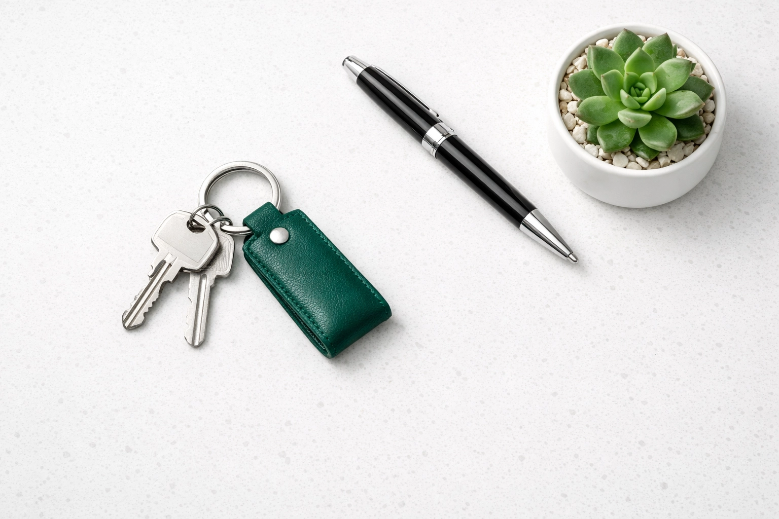 House keys on a minimalist desk representing a quick and professional bridge loan Atlanta closing.