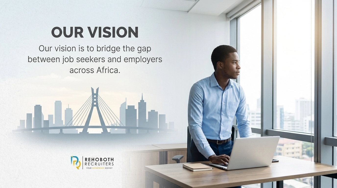A clean, minimalistic hero image showing a modern office interior with soft natural lighting and a view of a bright city skyline, representing professional recruitment in Nigeria.