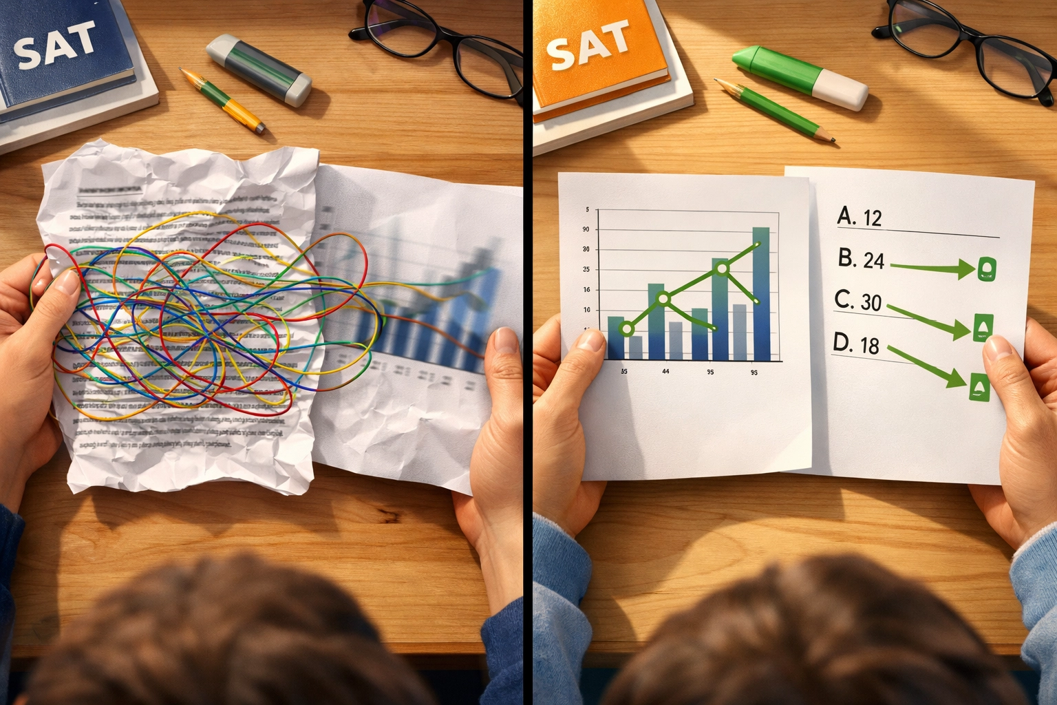 Comparison showing confused versus confident approach to SAT graph interpretation