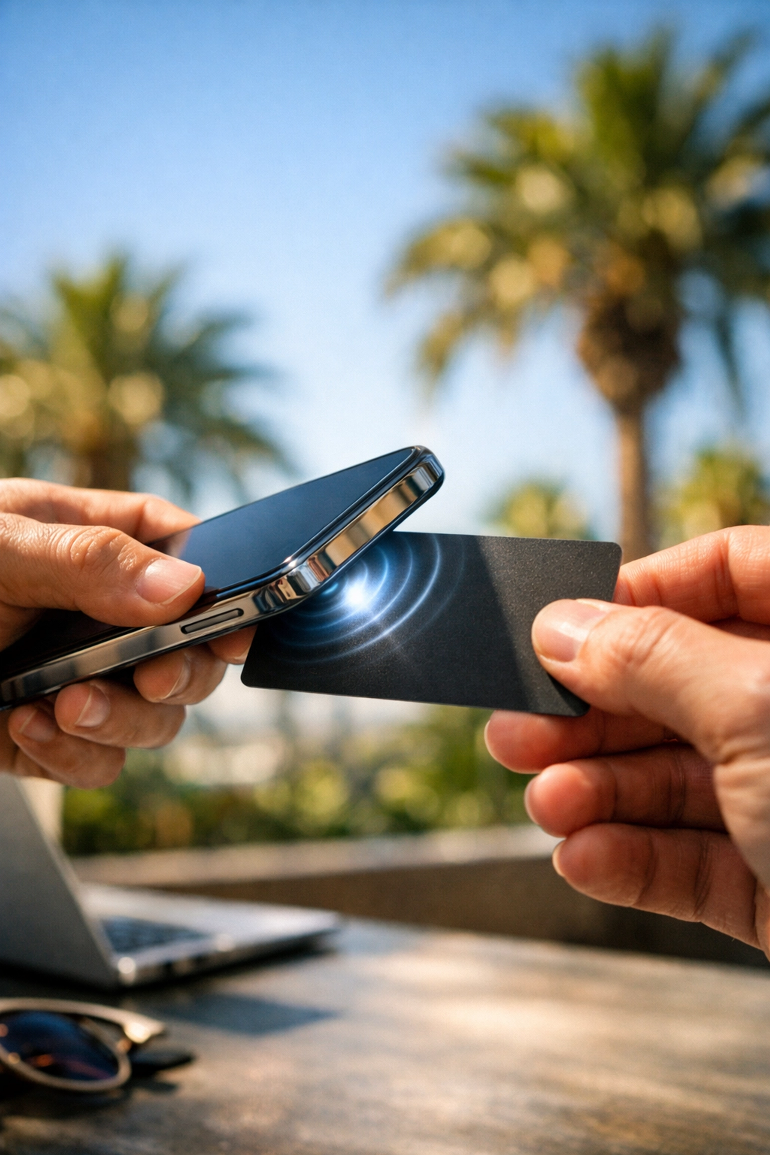 Digital business card exchange in Los Angeles using NFC technology for professional entrepreneur networking.