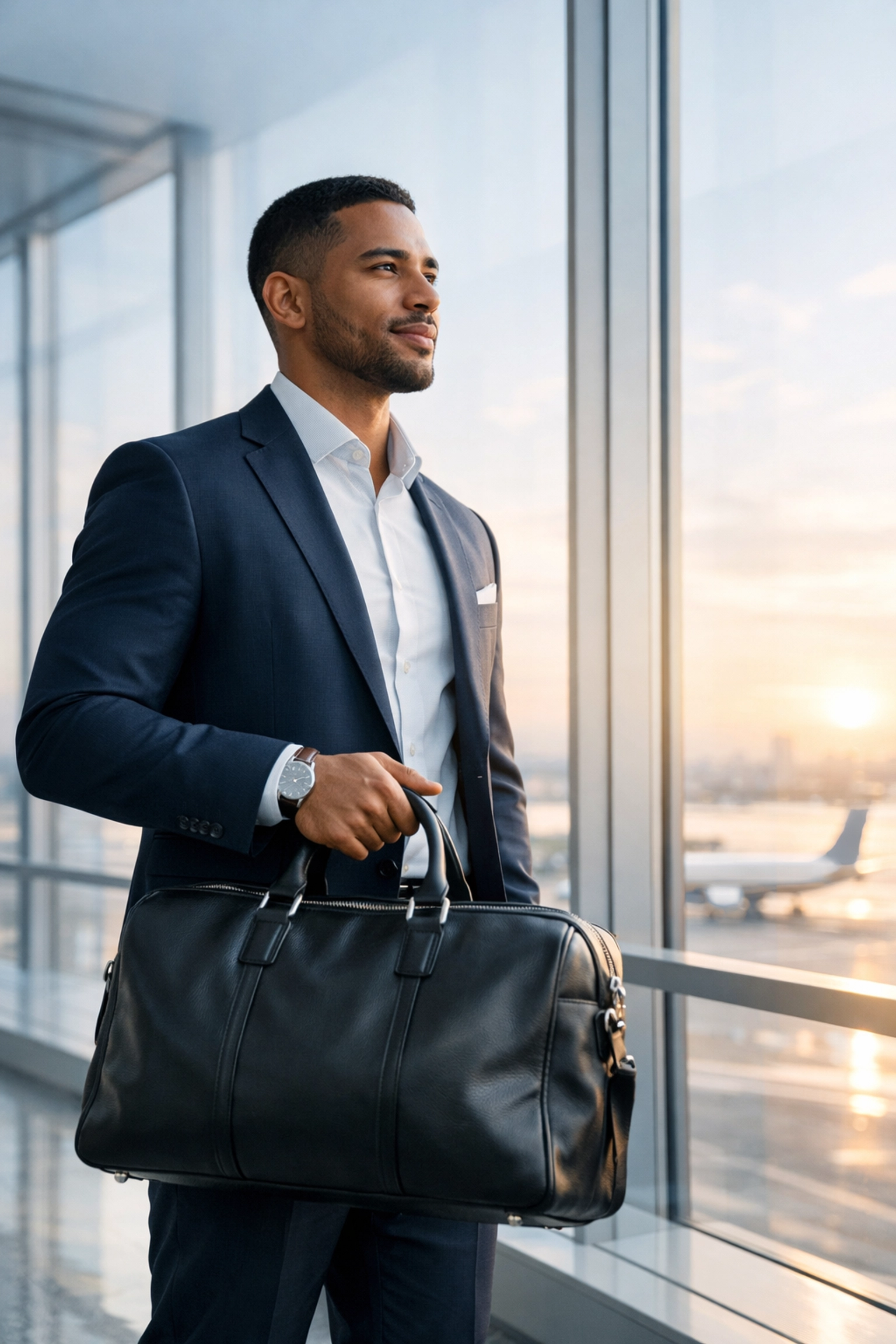 Professional businessman ready for global travel under the new UK 6-month secondment rule.