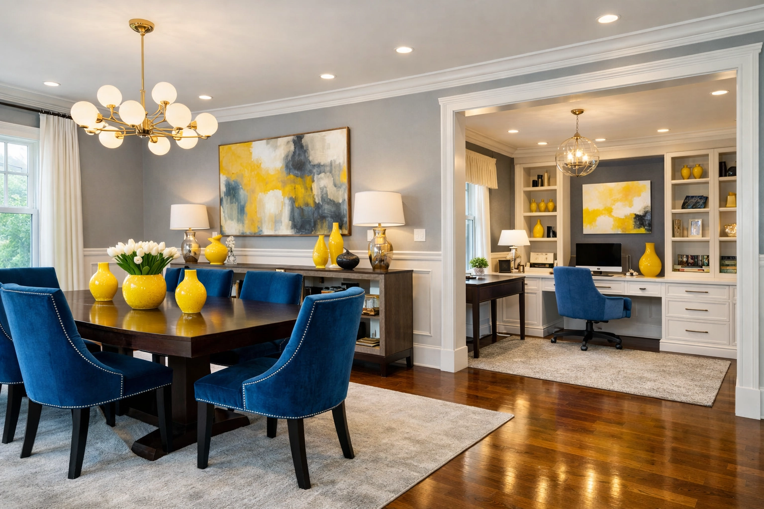 Sparkling clean Worcester home office and dining area illustrating high-end house cleaning attention to detail.